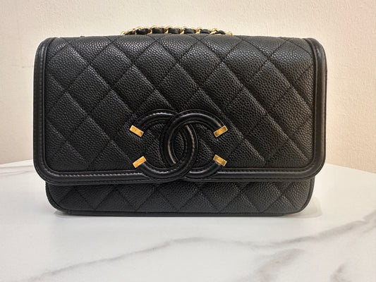 CHANEL Caviar Quilted Small CC Filigree Flap Black