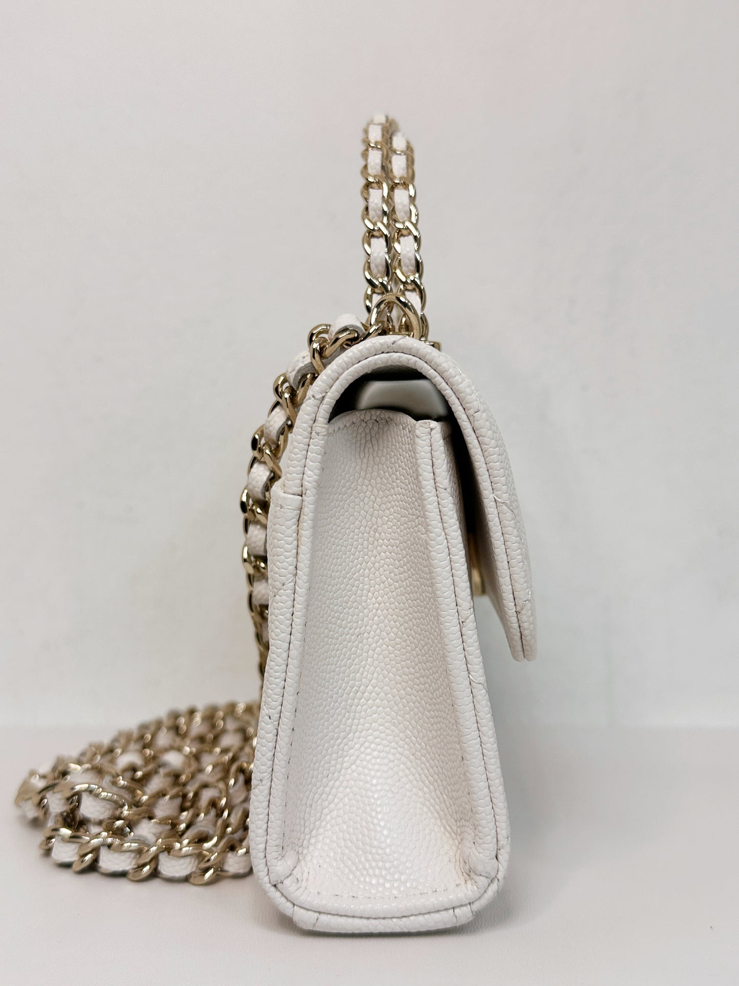 Chanel 23P Top Handle Kelly Clutch with Chain in White Caviar GHW