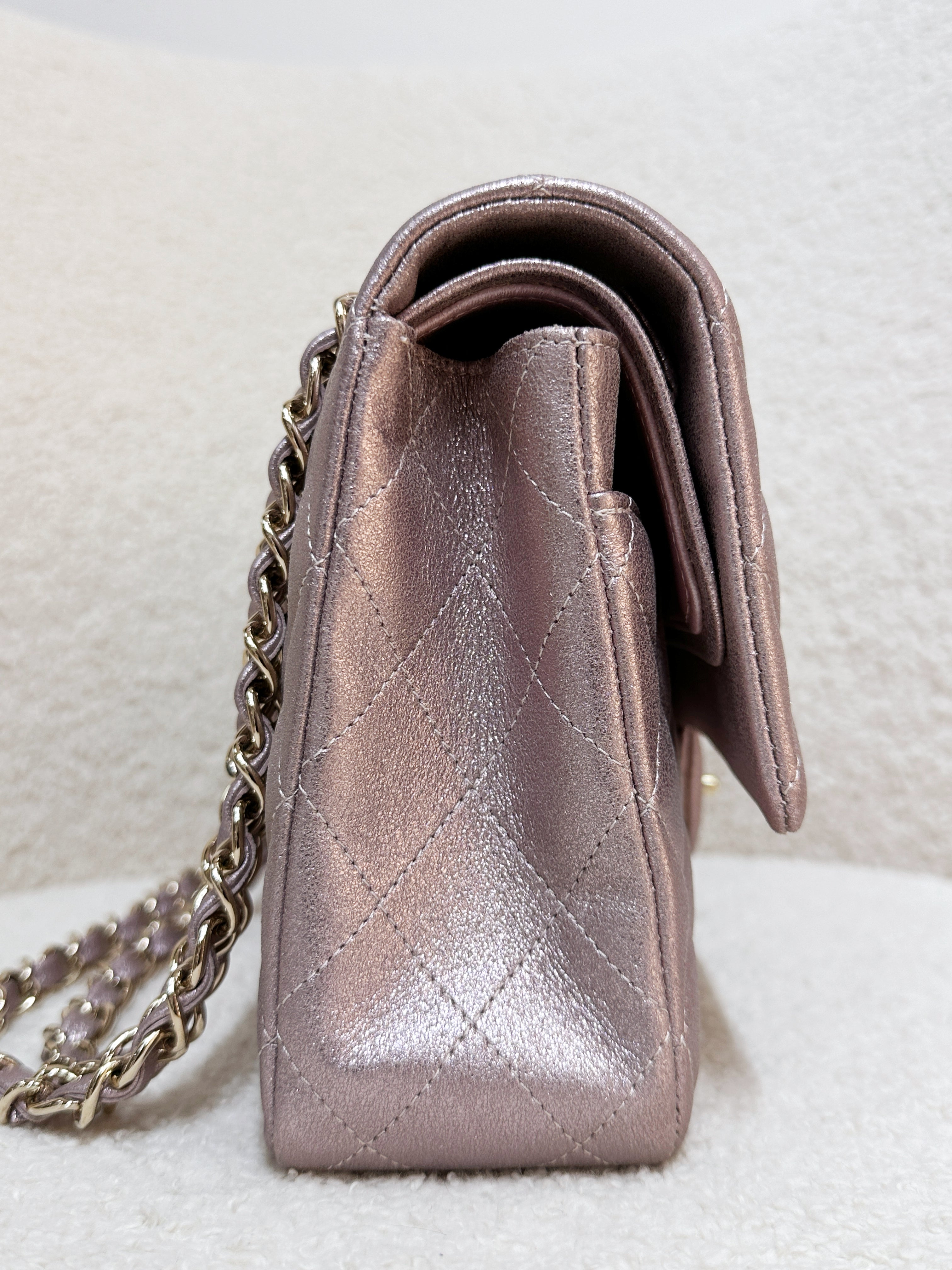 Chanel Classic Quilted Medium Double Flap Iridescent Pink (Calfskin)LGHW 1998 holo card