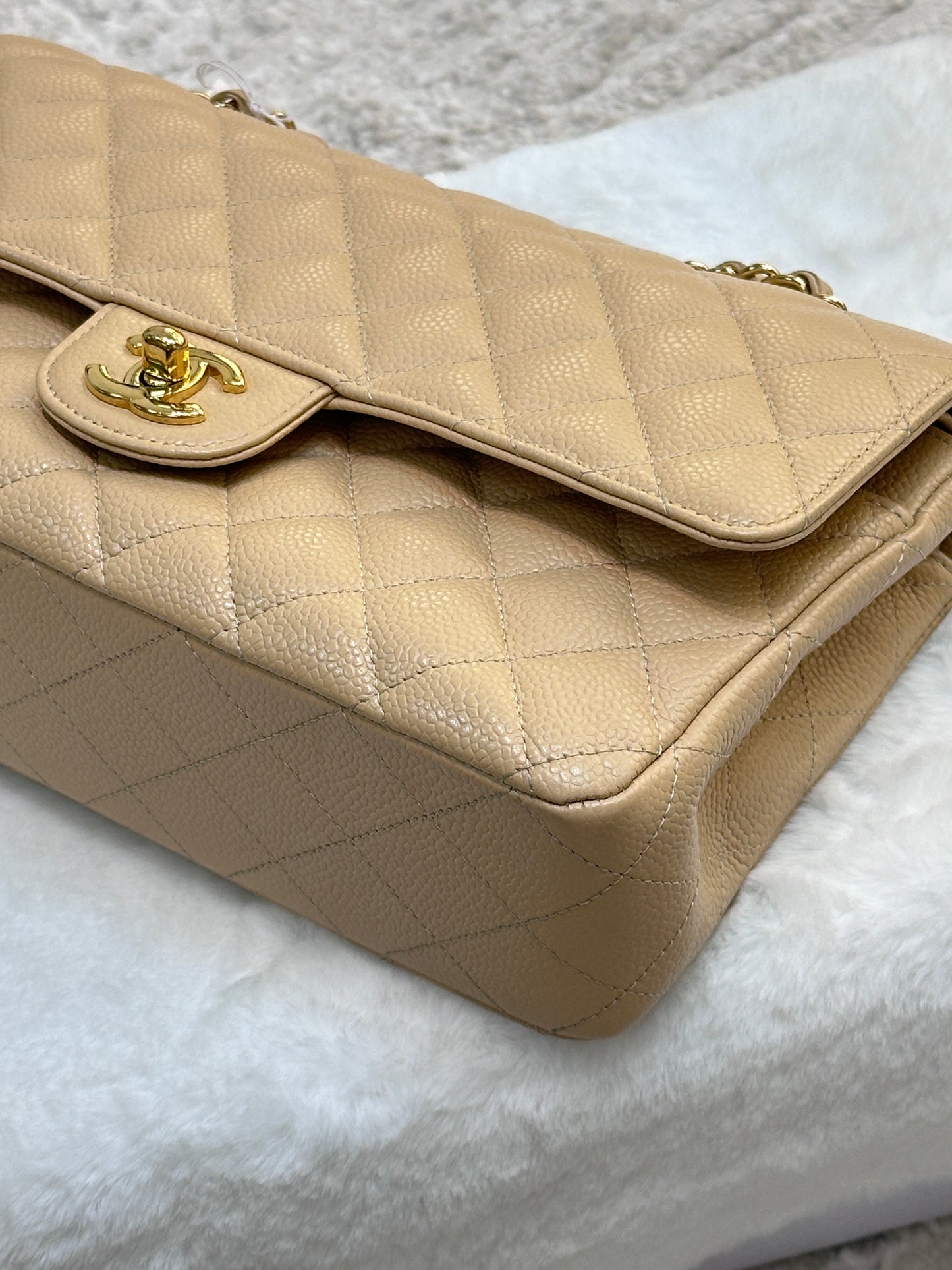 Chanel Medium Caviar Classic Double Flap Bag Beige