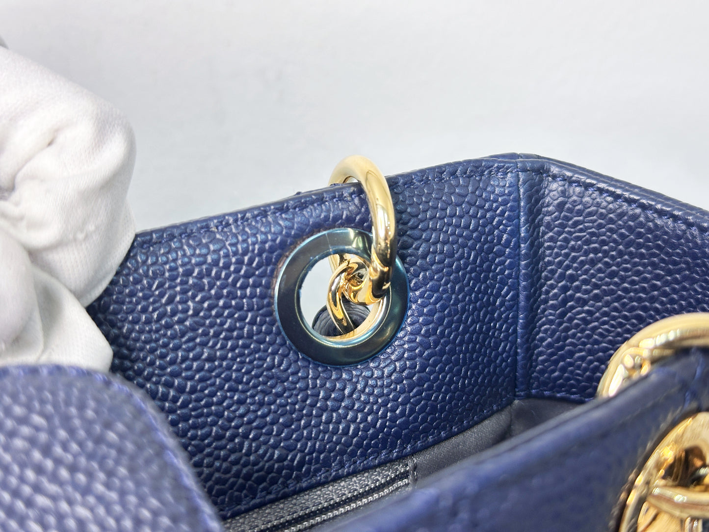 Chanel Caviar Quilted Petit Shopping Tote PST Navy Blue 1898 holo card