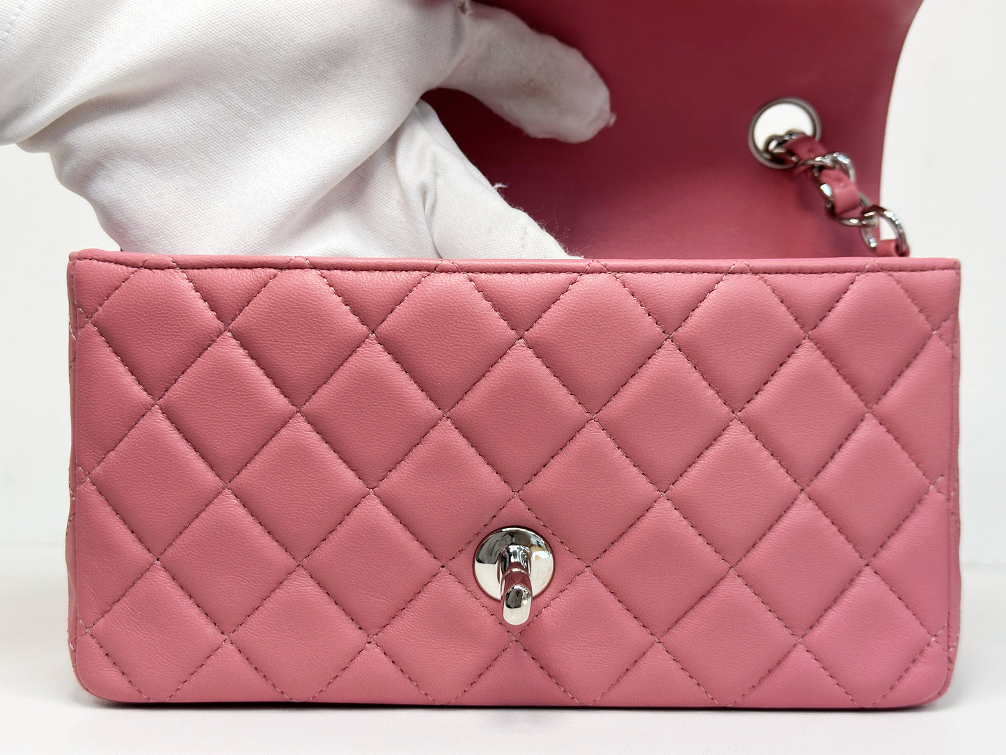 CHANEL Pink Lambskin Quilted Mini Rectangular Flap Bag Pink