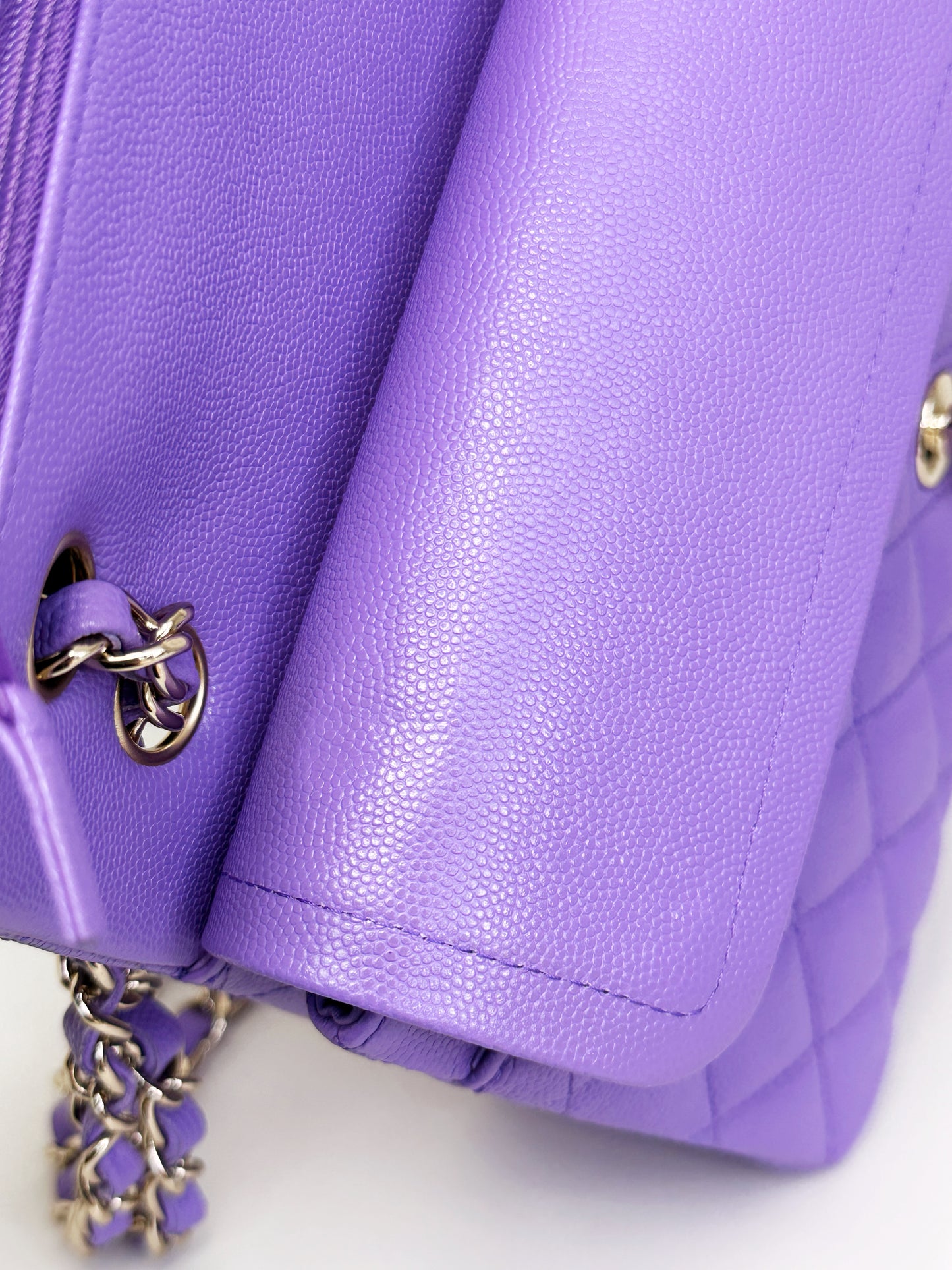 Chanel 20S Small Caviar Classic Quilted Double Flap Bag Purple LGHW 2976 holo card