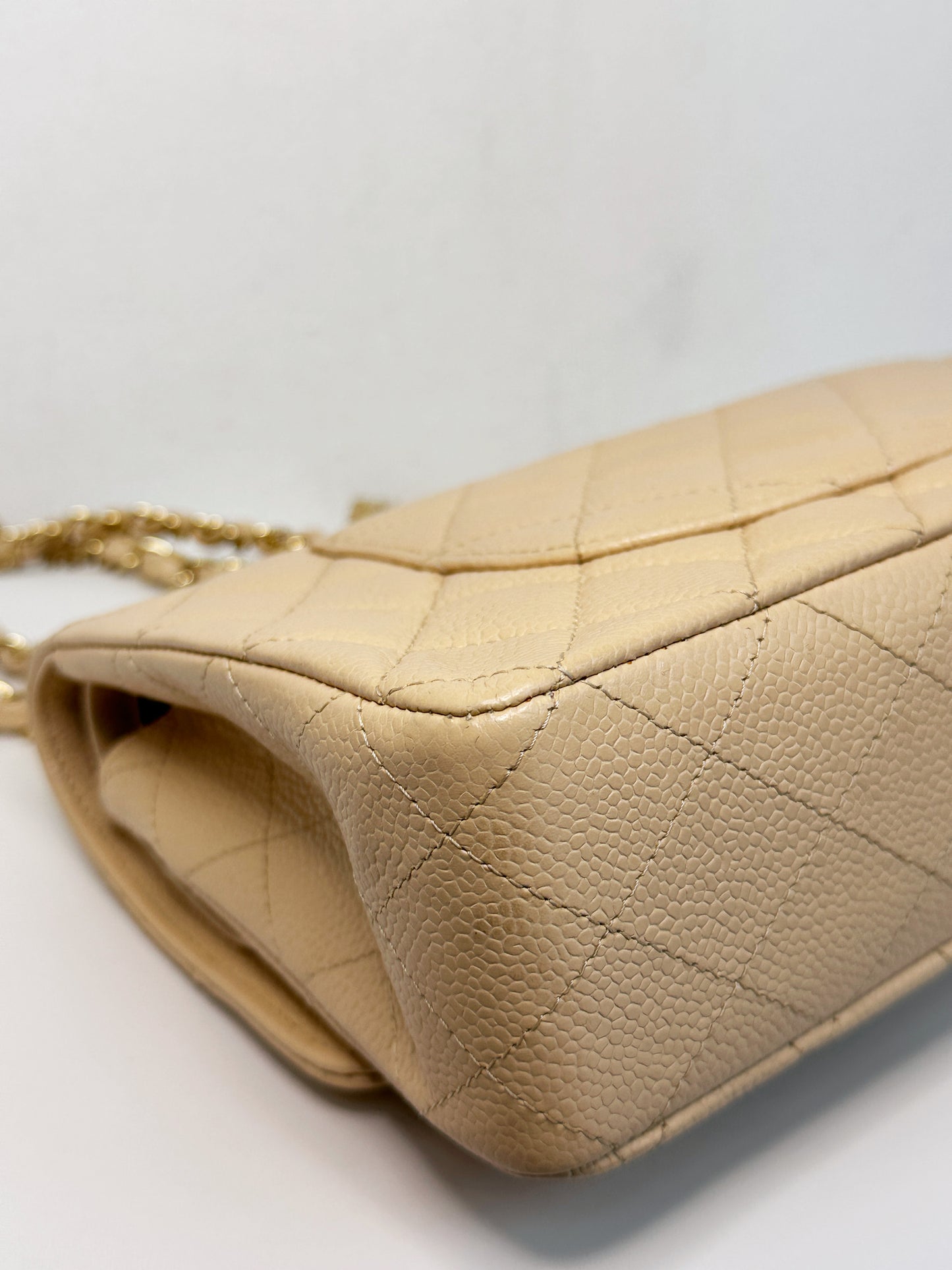 Chanel Medium Beige Classic Caviar Double Flap Bag GHW 2163 holo