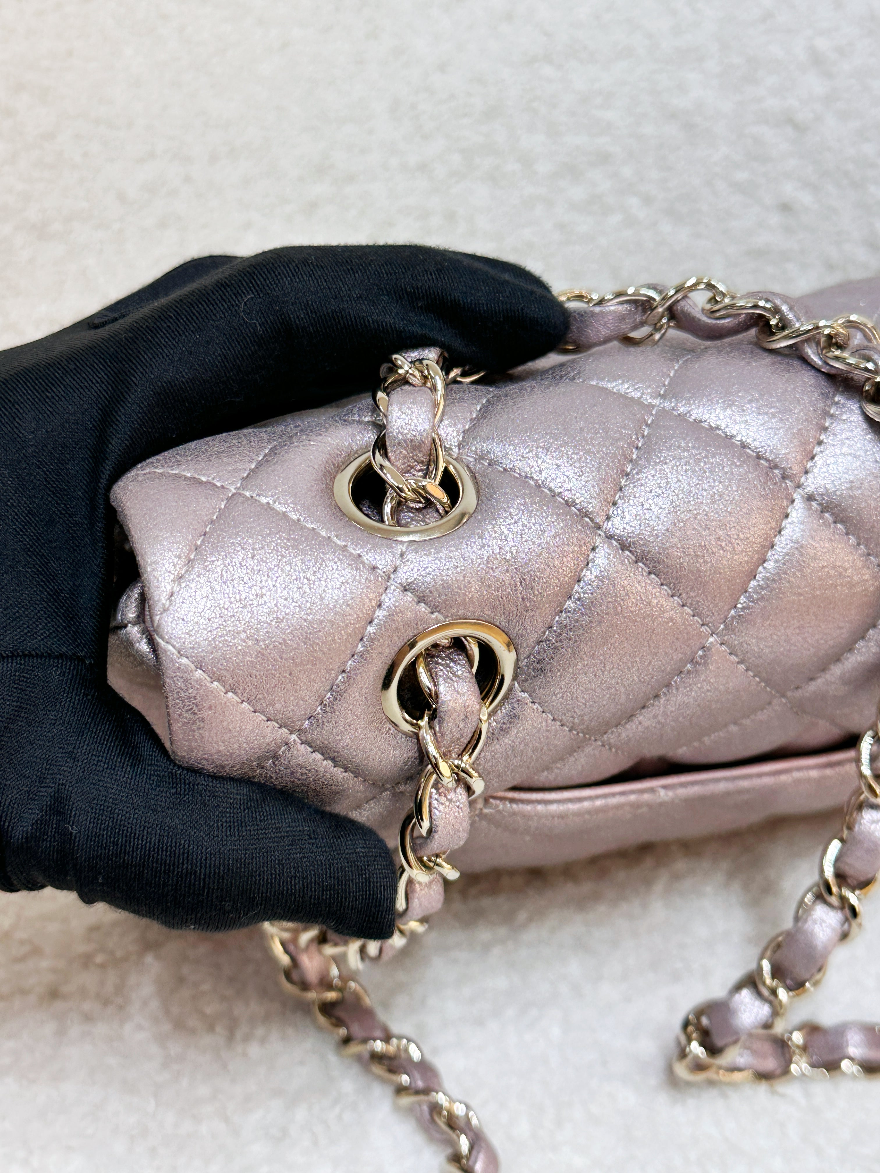 Chanel Classic Quilted Medium Double Flap Iridescent Pink (Calfskin)LGHW 1998 holo card