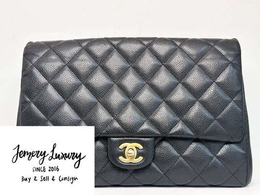 Chanel Caviar Quilted Clutch With Chain Flap Black GHW 2045 holo