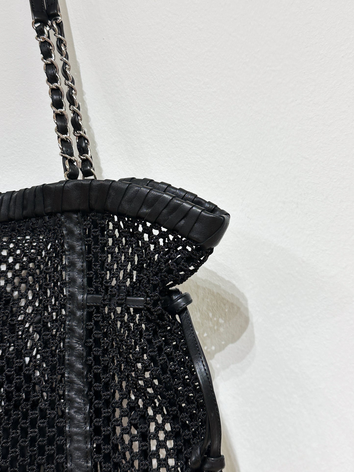 Chanel Limited Edition Resort  Black Fringe Mesh Tote Bag 1426 holo