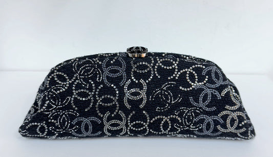 Chanel CC Crystal Shanghai Frame Clutch Black 1372 holo