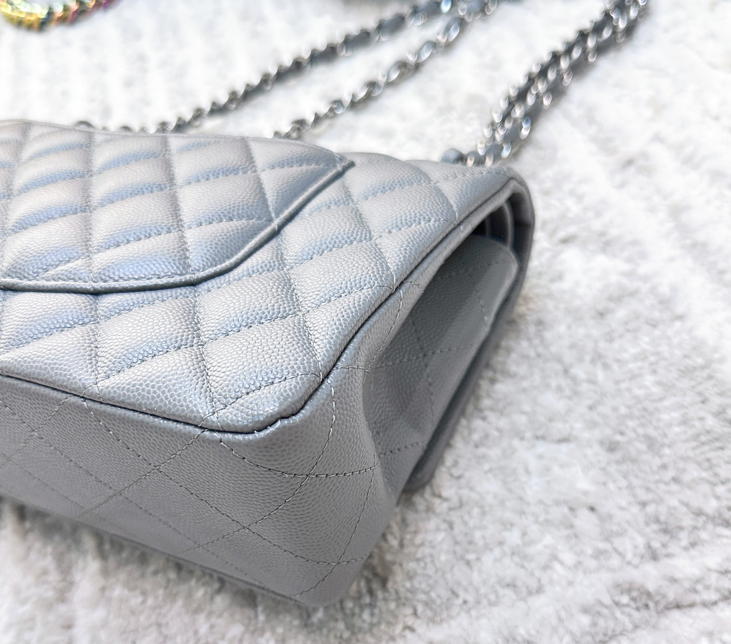 CHANEL Caviar Quilted Medium Double Flap Grey