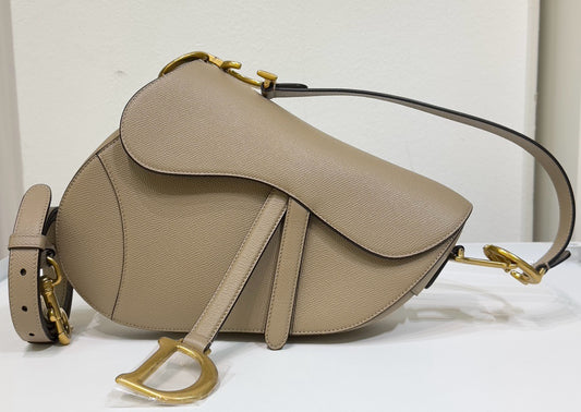 Christian Dior Small Calfskin Saddle Bag Taupe GHW