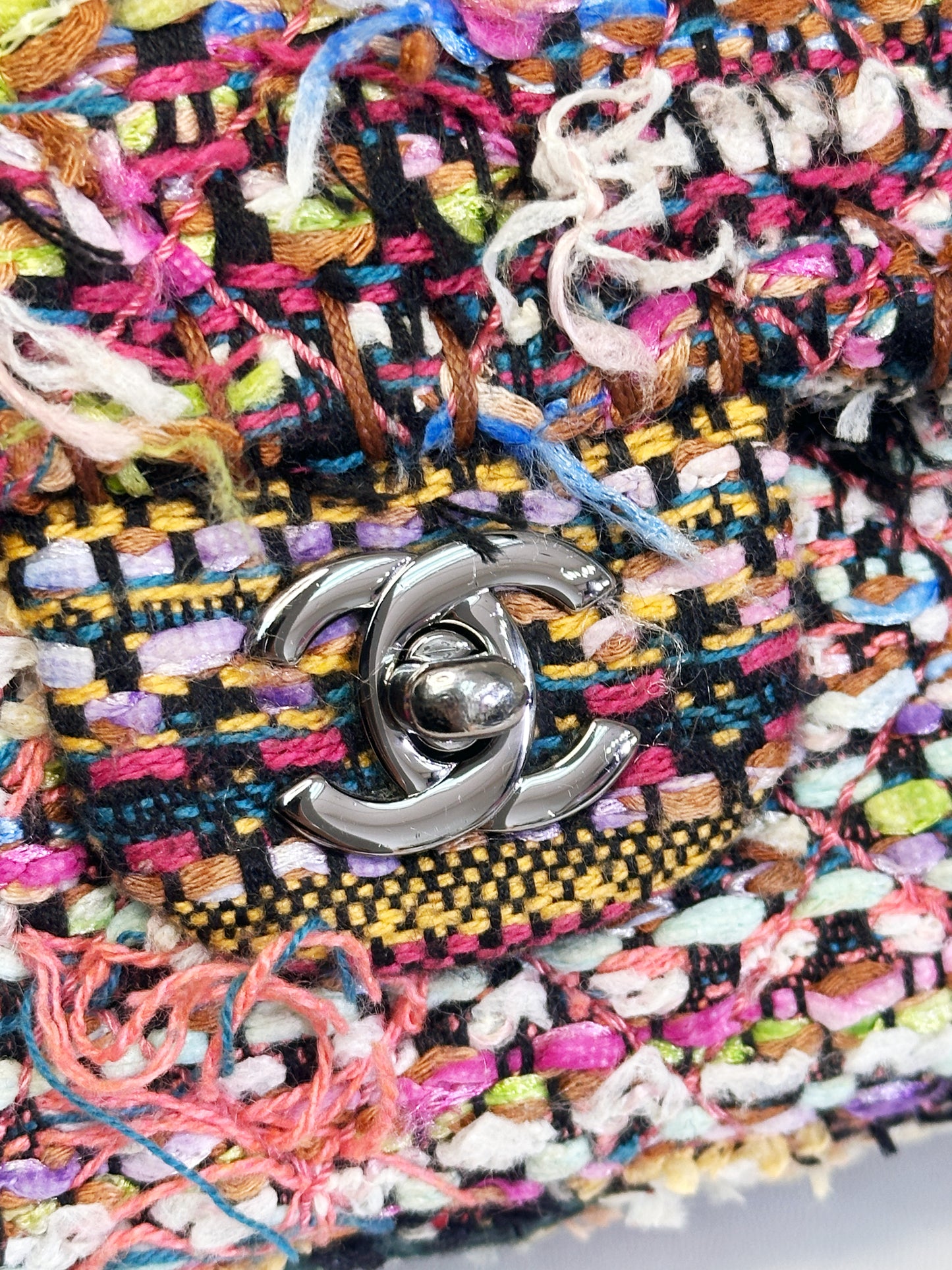 Chanel Pom Pom CC Quilted Tweed Medium Flap Bag