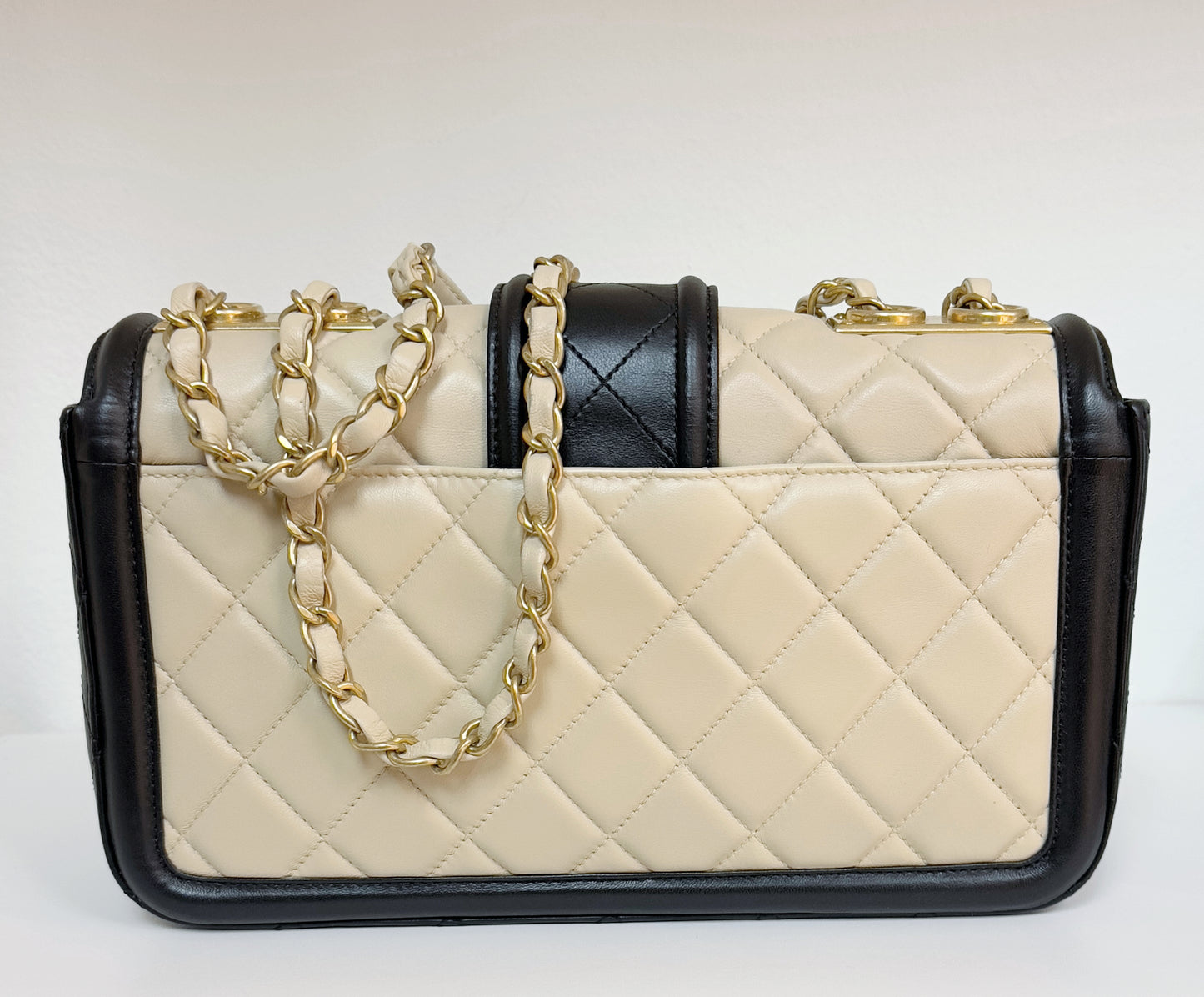 Chanel Medium Lambskin Quilted Elegant CC Flap Beige Black GHW