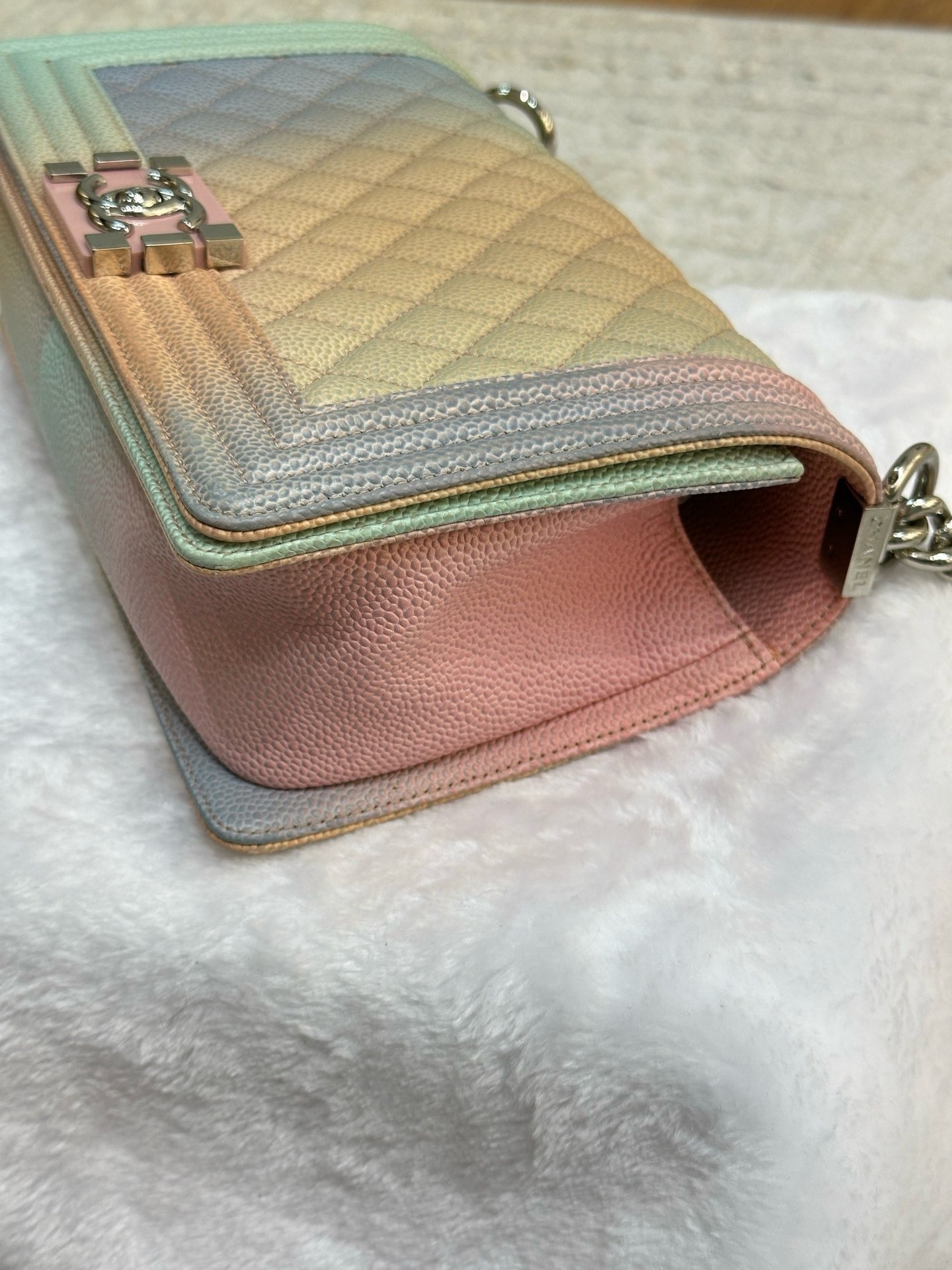 Chanel Medium Caviar Quilted Rainbow Boy Flap Pink Multicolor