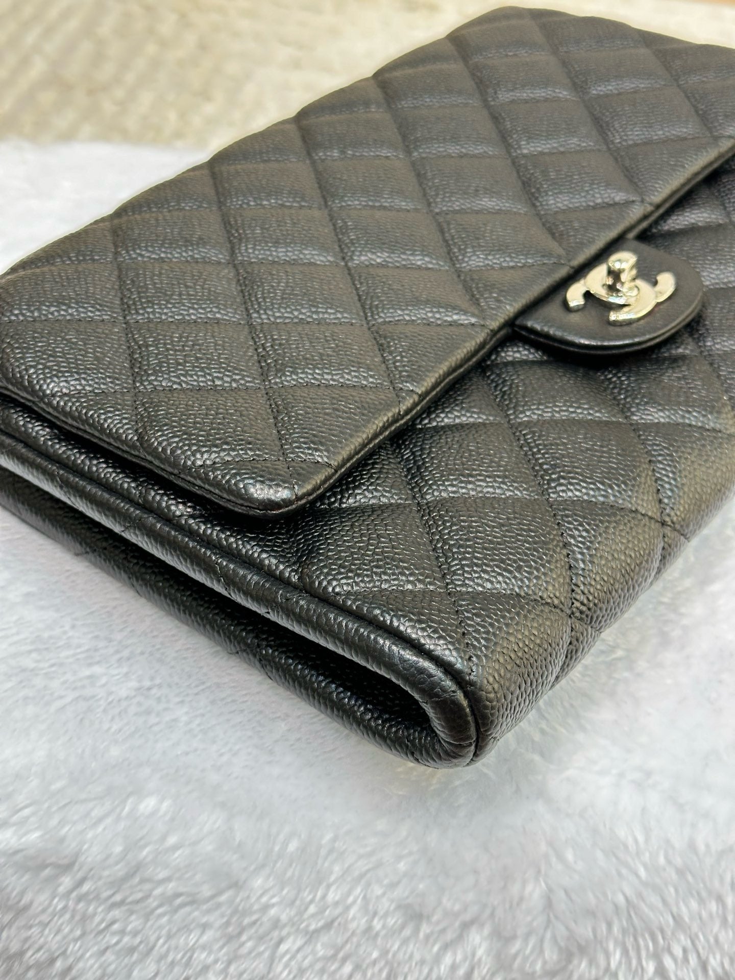 Chanel Black Quilted Caviar Leather Chain Flap Clutch Bag recolor (red to black )1799 holo