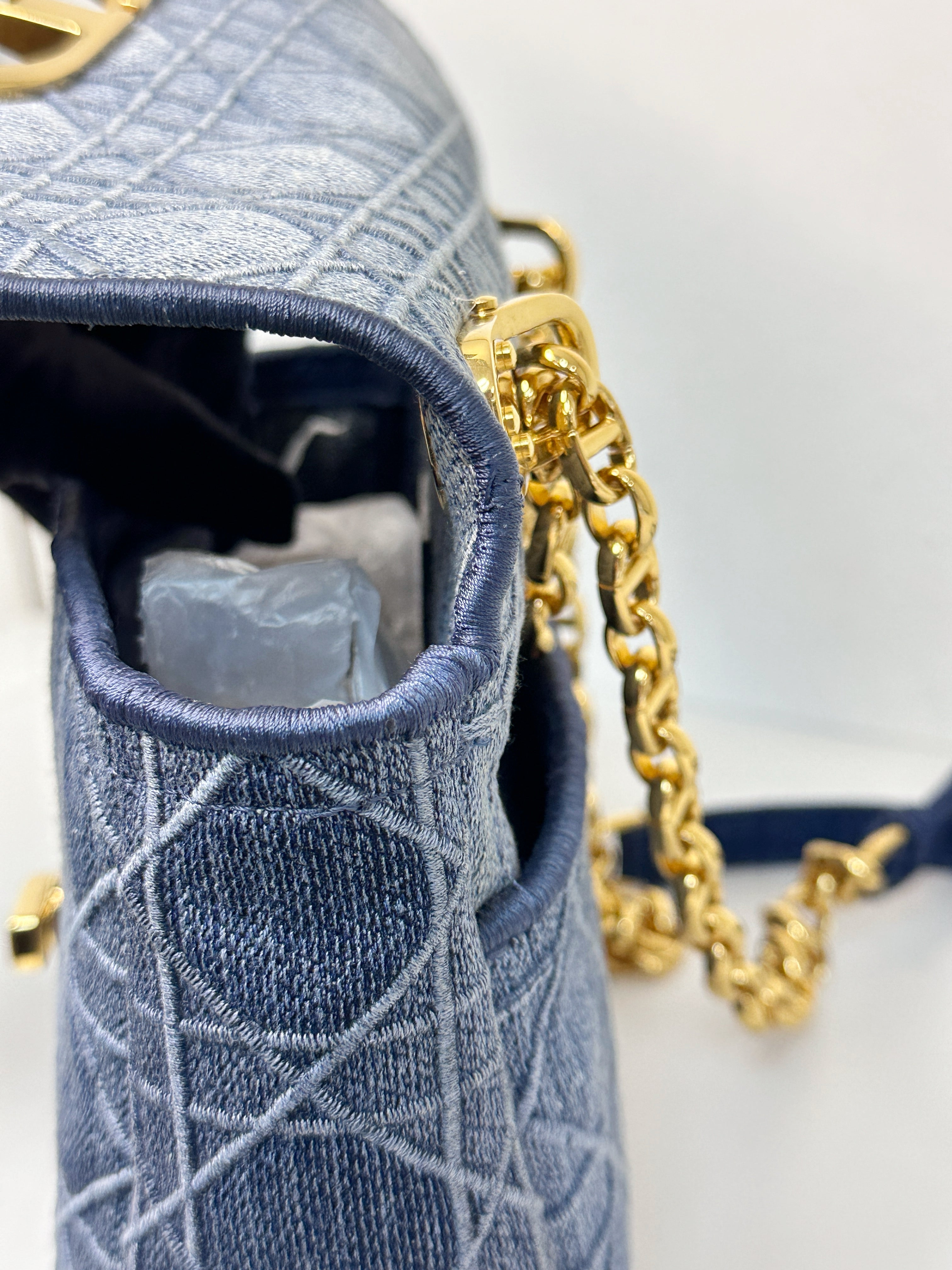 Christian Dior Denim Cannage Small Caro Bag Blue