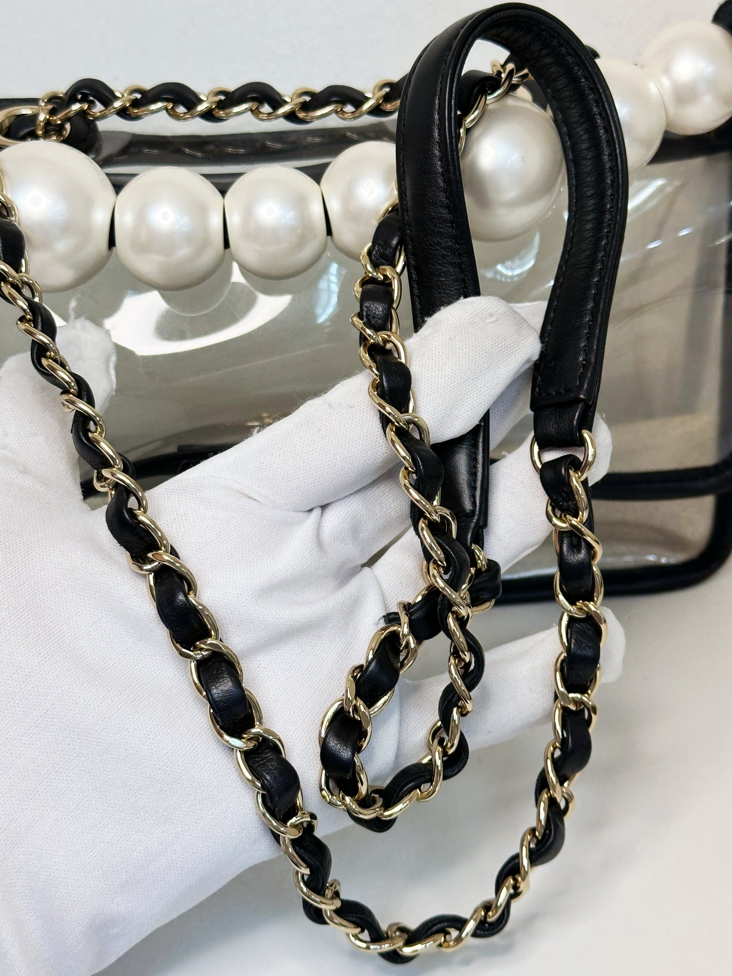 Chanel Medium Lambskin CoCo Sand PVC Sand By The Sea Flap With Pearl Strap Black 274 holo card
