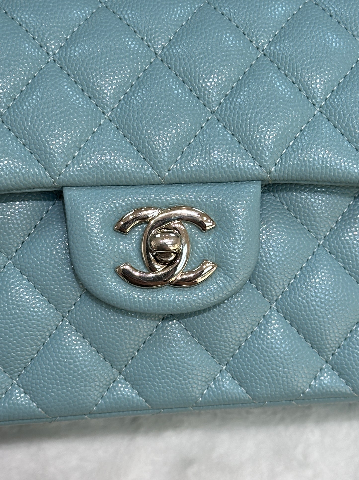 Chanel 20C Small Classic Double Flap Tiffany Blue Caviar GHW