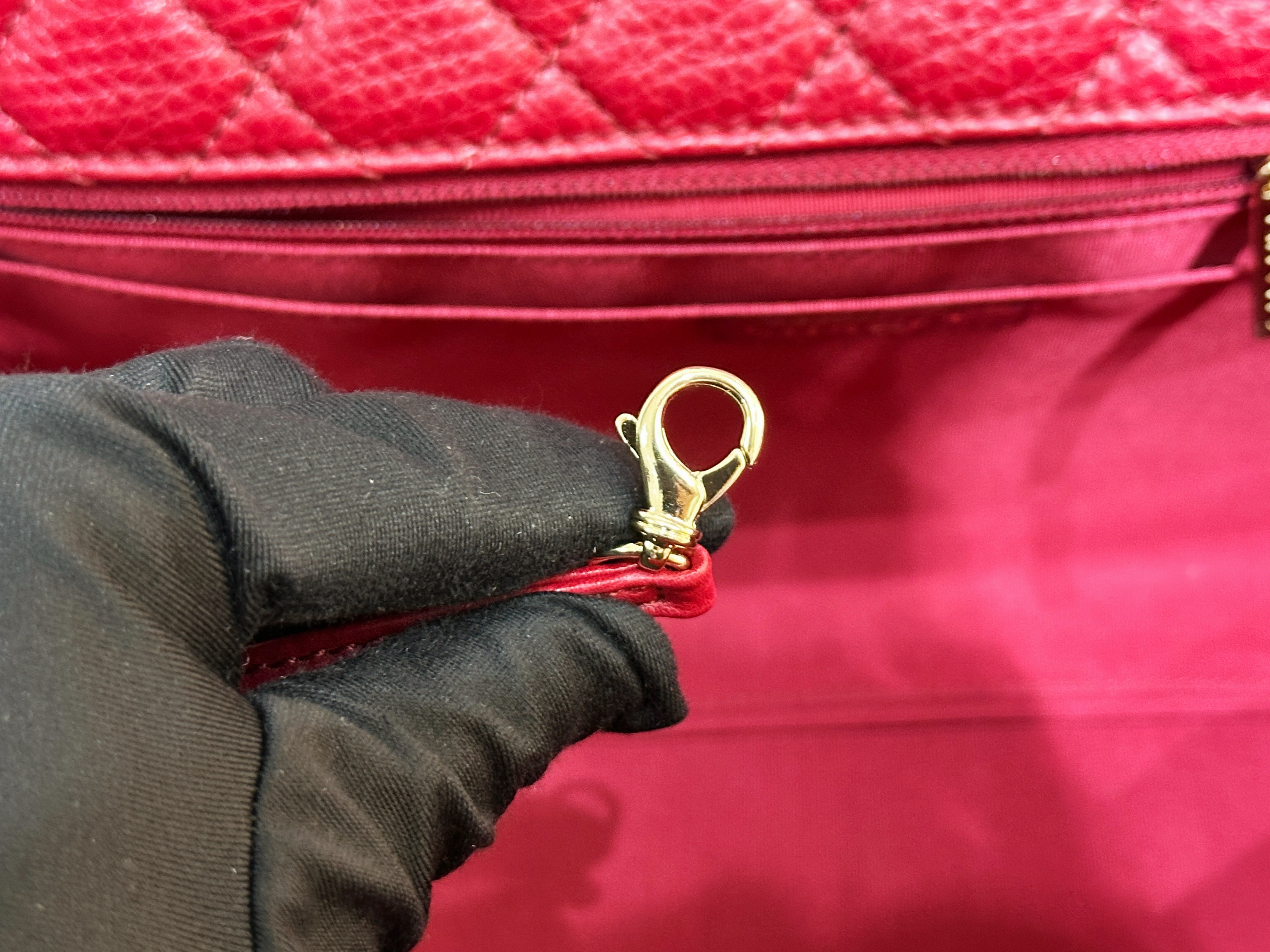 Chanel Red Grained Calfskin XL Small Travel Flap Bag Light Gold Hardware