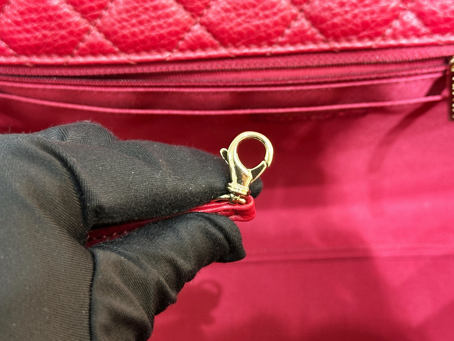 Chanel Red Grained Calfskin XL Small Travel Flap Bag Light Gold Hardware