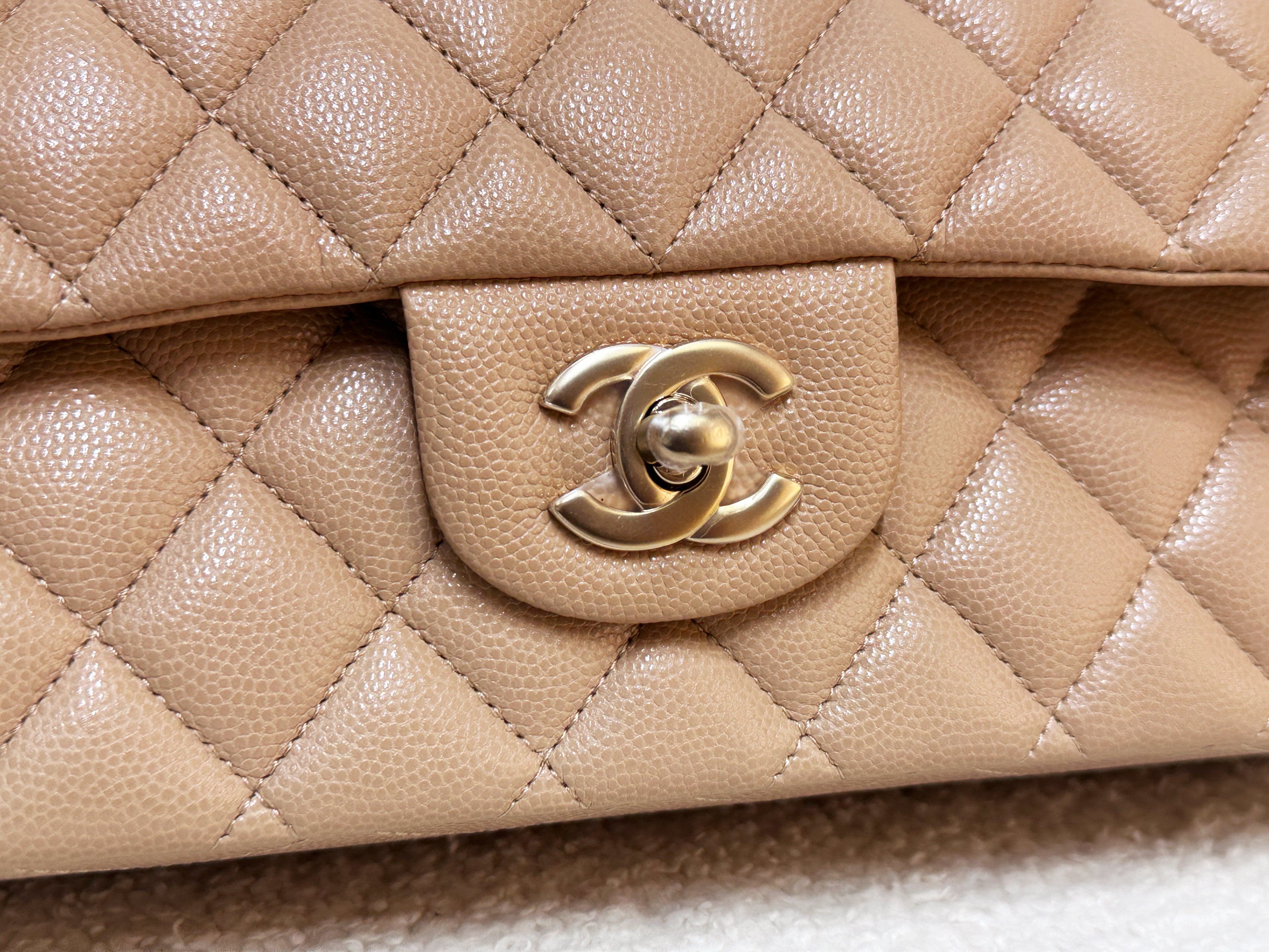 Chanel 19B Dark Beige Caviar Classic Quilted Classic Flap Medium LGHW
