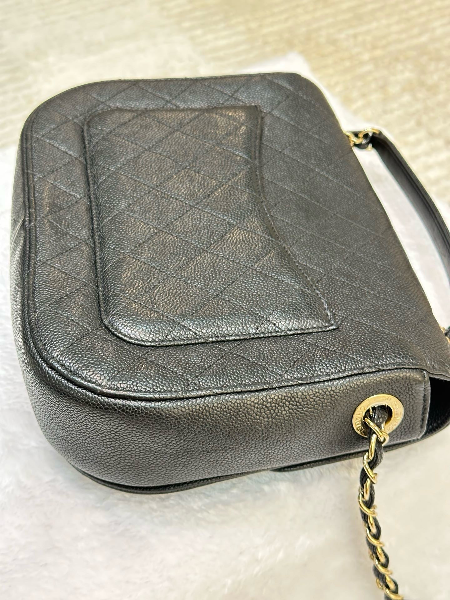 Chanel Flap Bag with Top Handle Black Caviar GHW 23 holo card