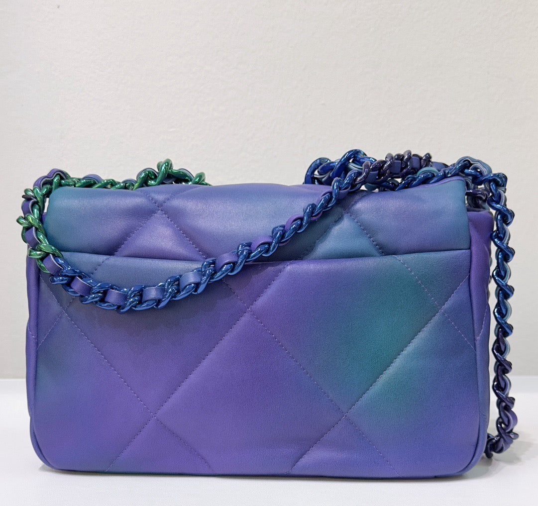 Chanel Medium Quilted 19 Flap Calfskin Tie Dye Blue Purple