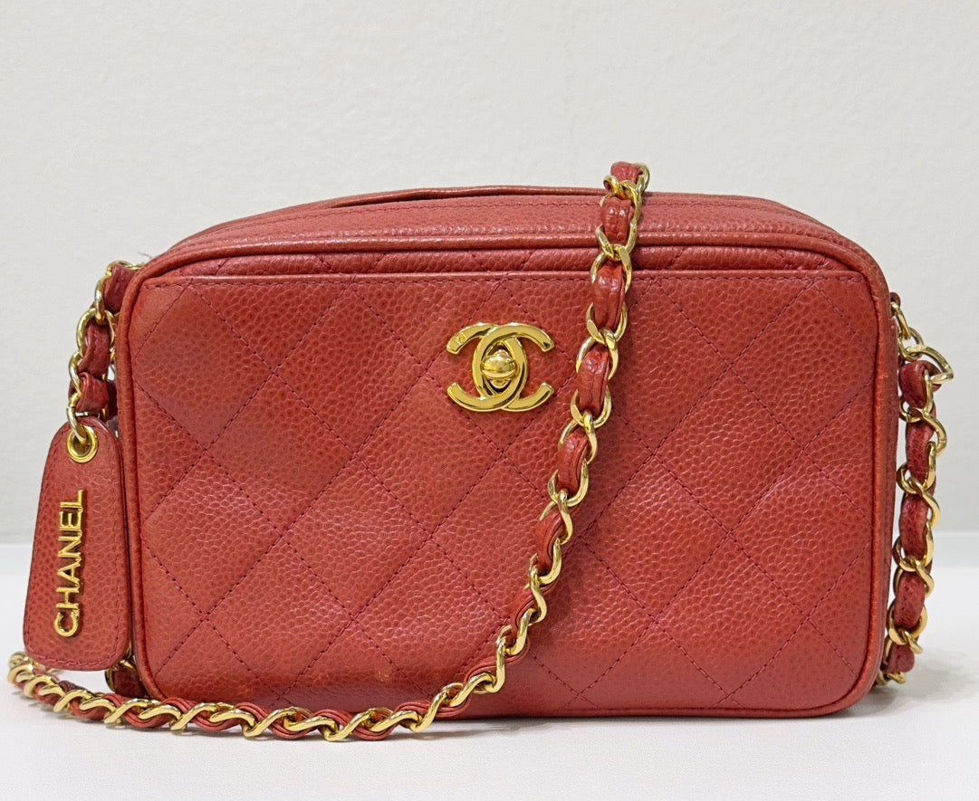 Chanel Caviar Quilted Camera Case Red