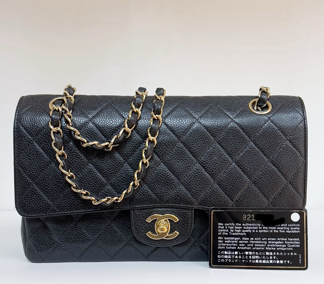 CHANEL Classic Double Flap Medium Shoulder Bag Black Caviar 24k