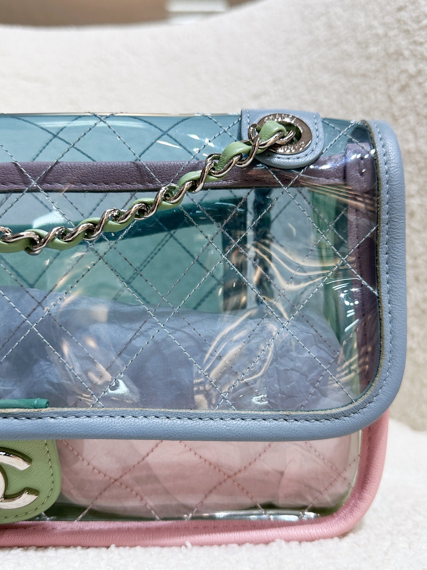 Chanel Coco Splash PVC Medium Flap Bag Blue/Green/Pink 2562 holo