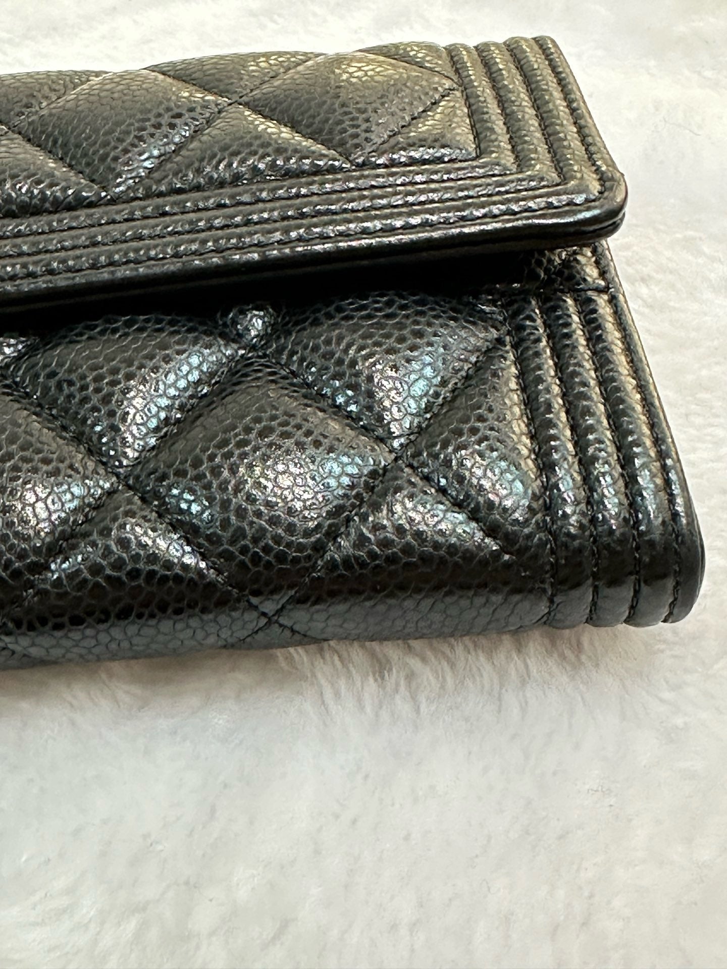 CHANEL LeBoy Flap Wallet Quilted Caviar Black