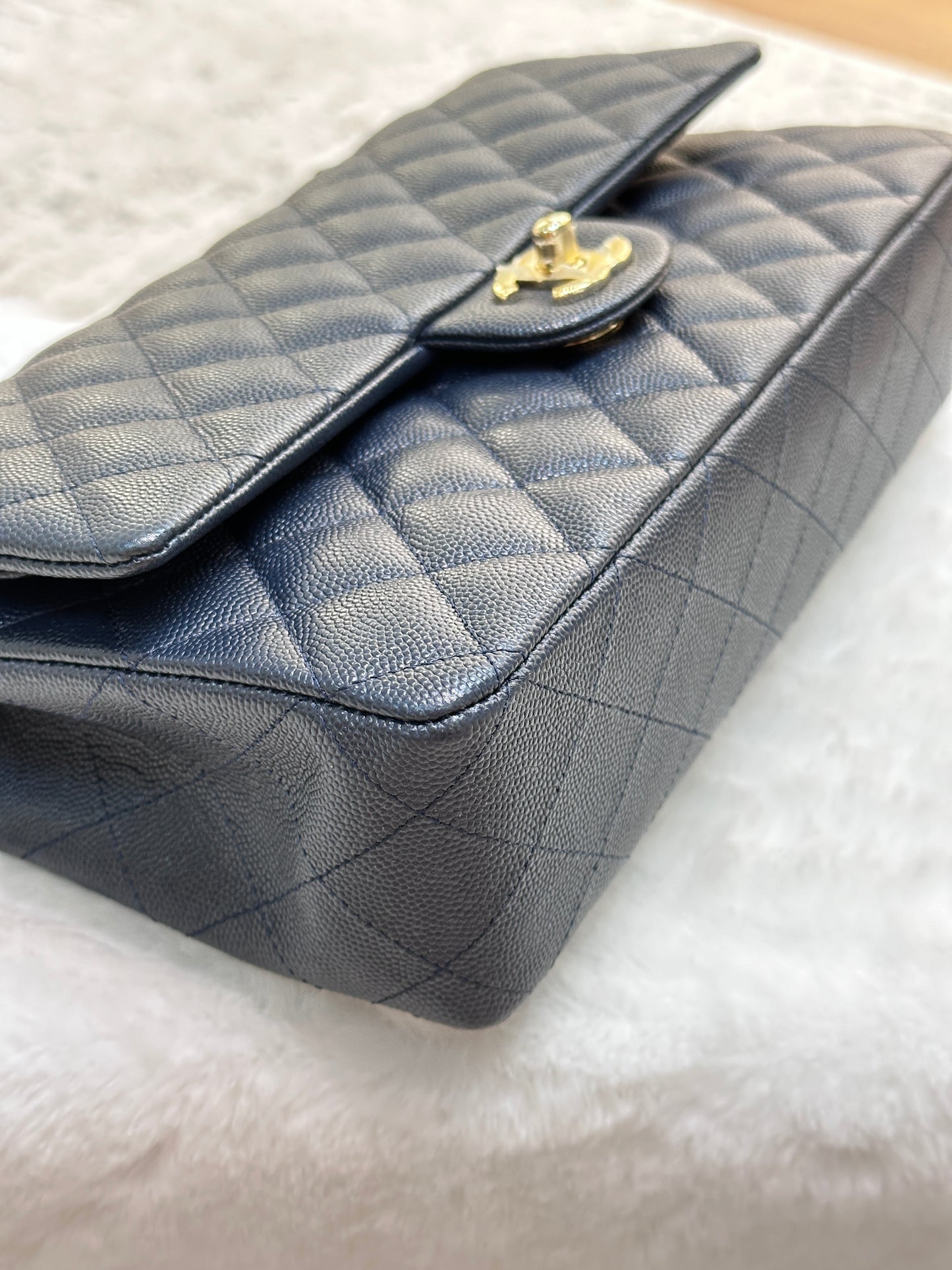 CHANEL Caviar Quilted Medium Double Flap 18B Navy