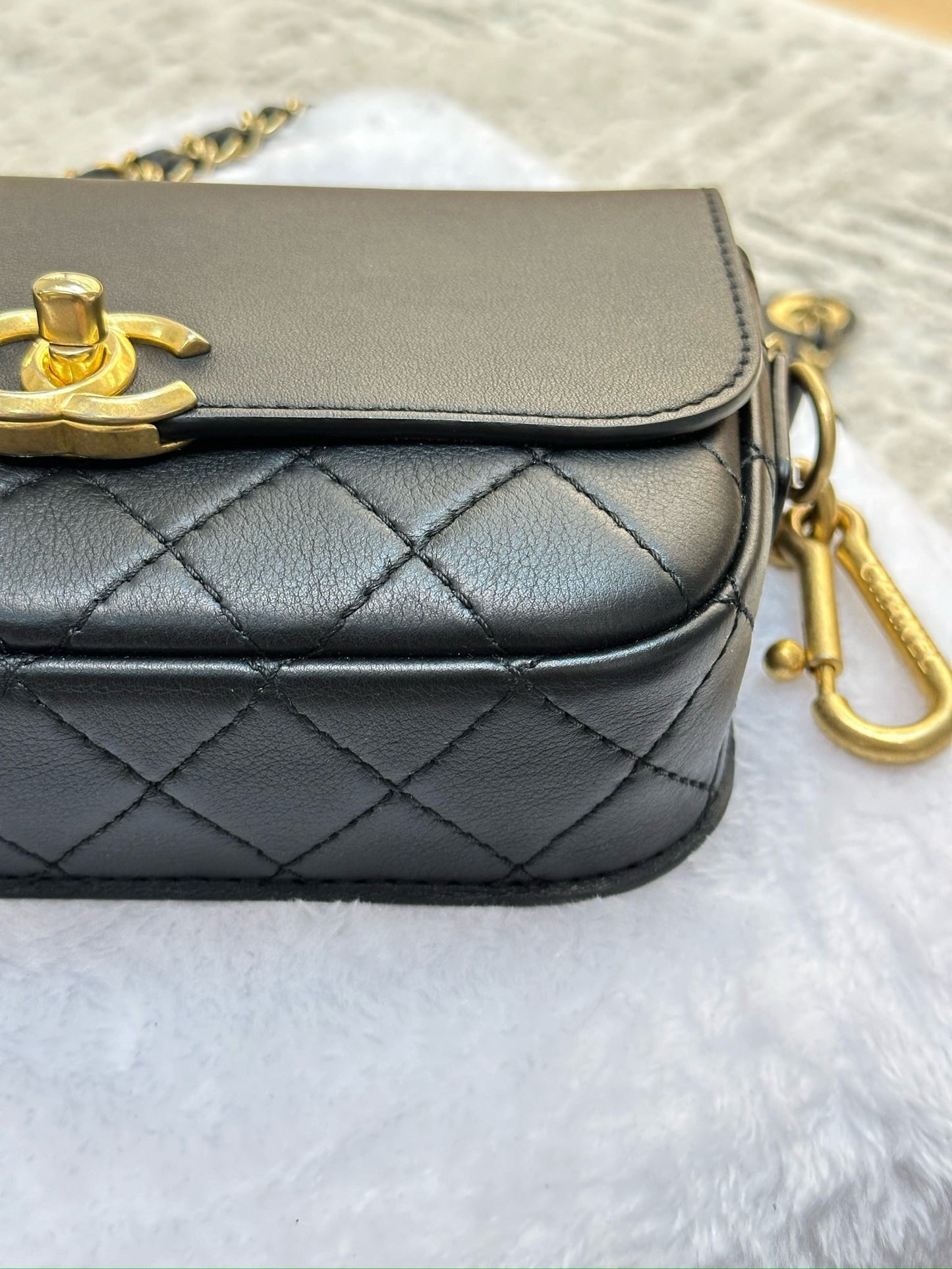 Chanel Calfskin Quilted Multi Pouching Flap And Coin Purse Black