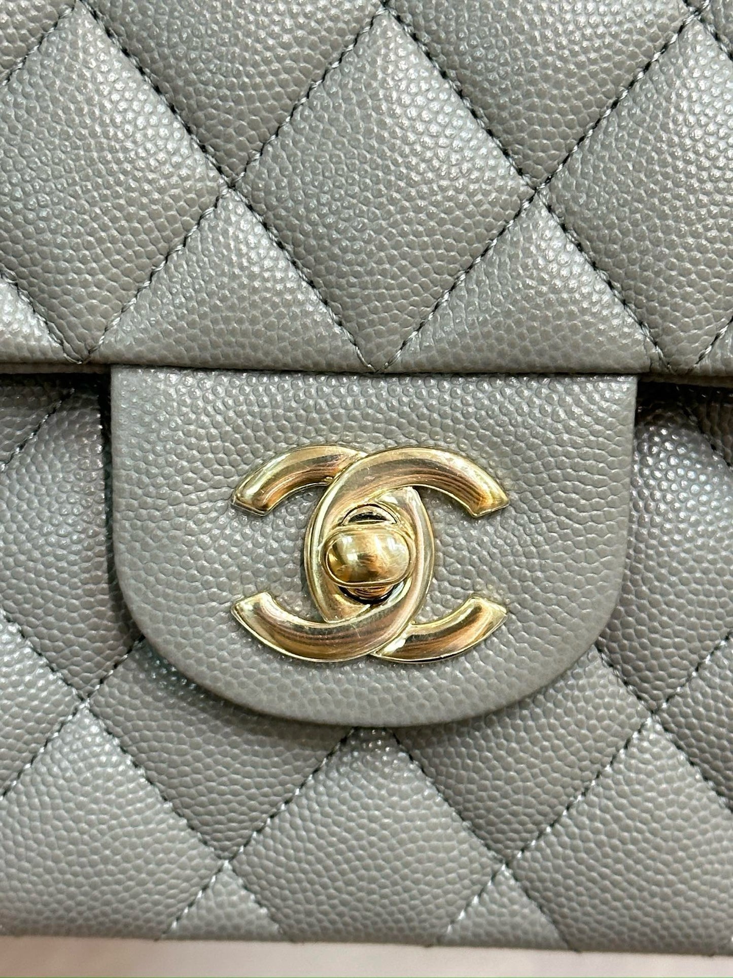 Chanel Small Caviar Quilted Double Flap Grey LGHW