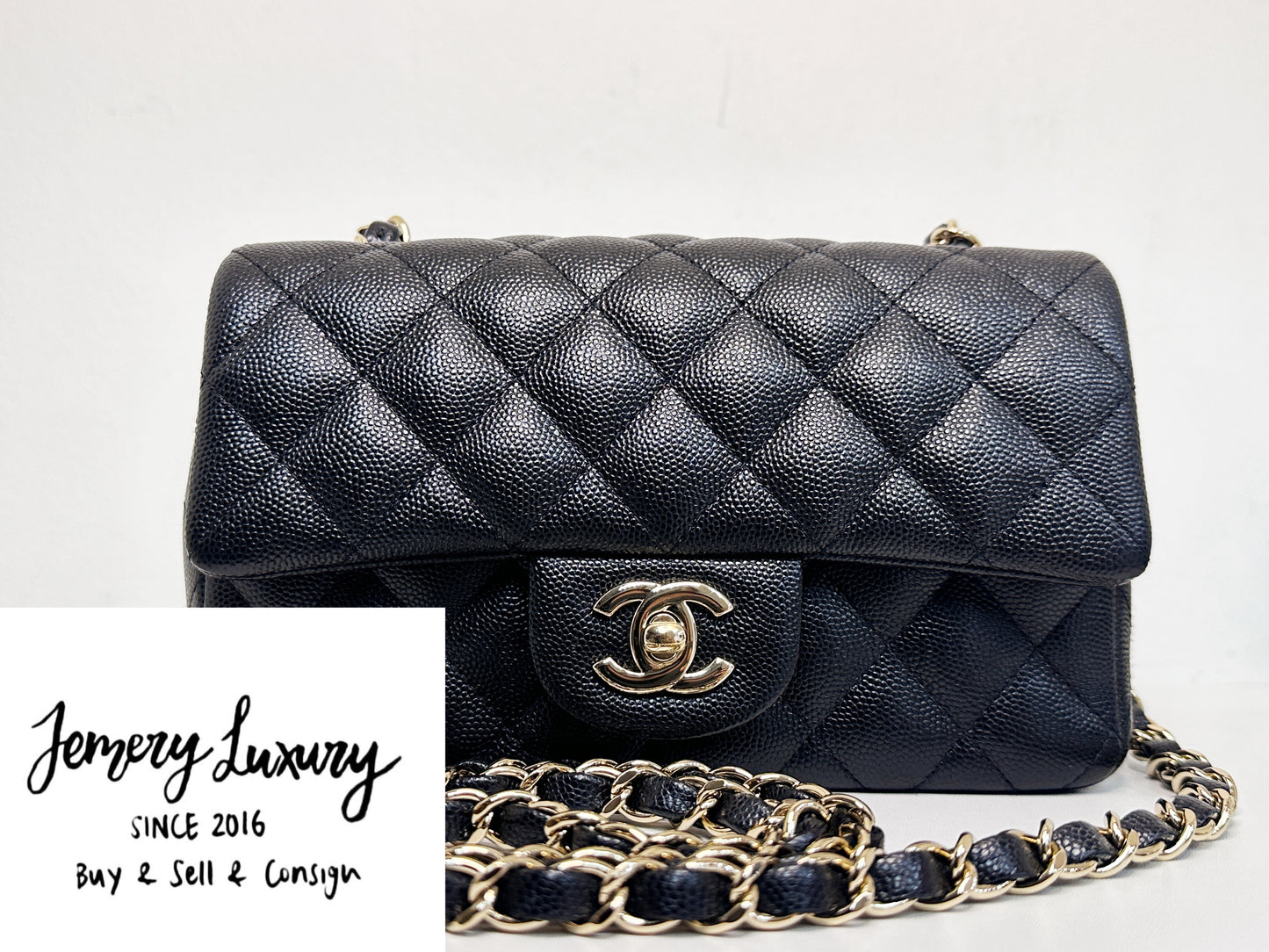 Chanel Mini Rectangular Classic Flap Black Bag 17B LGHW 2456 holo card
