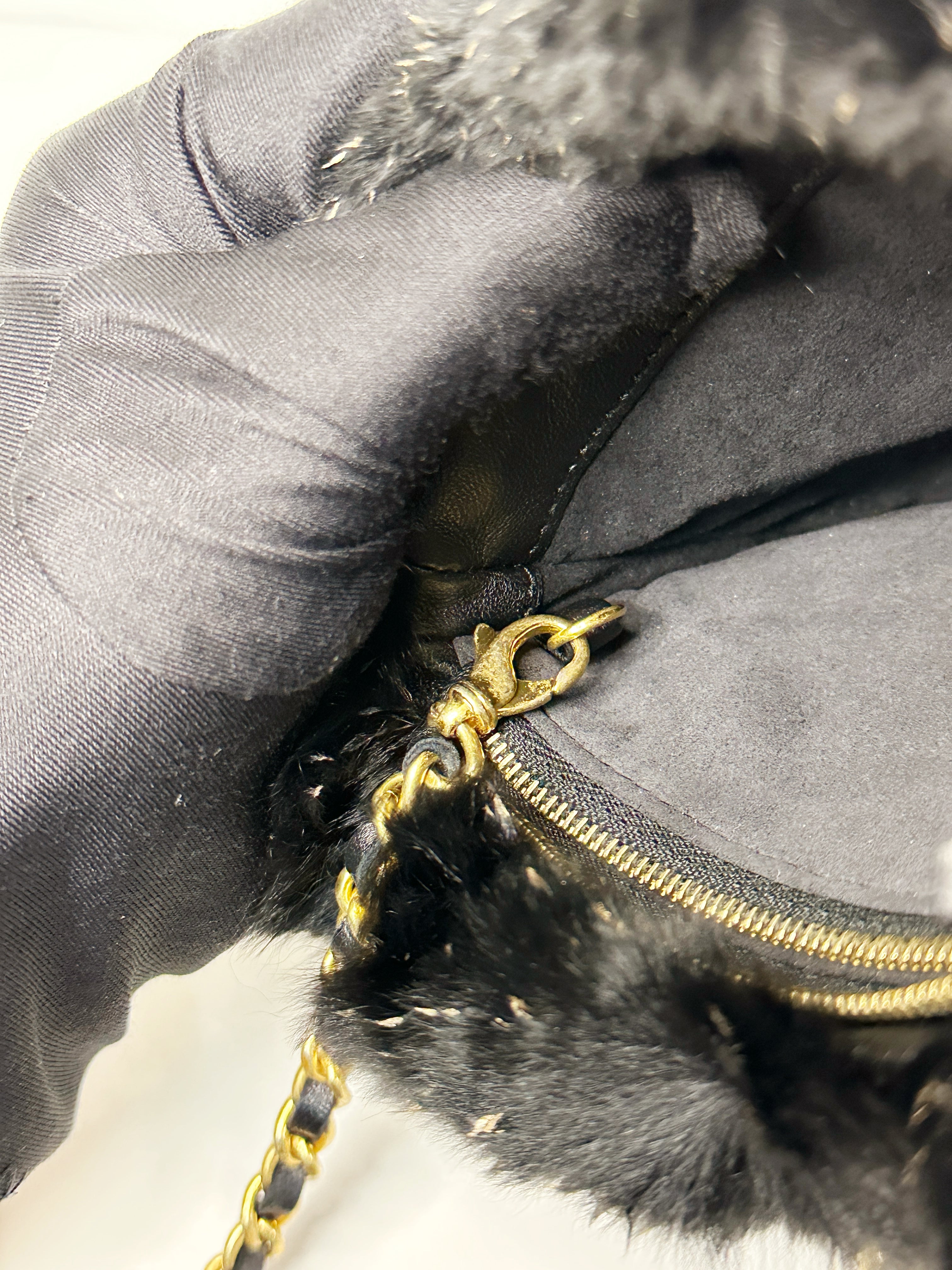 Chanel CC Black Fur Chain Clutch 2270 holo card