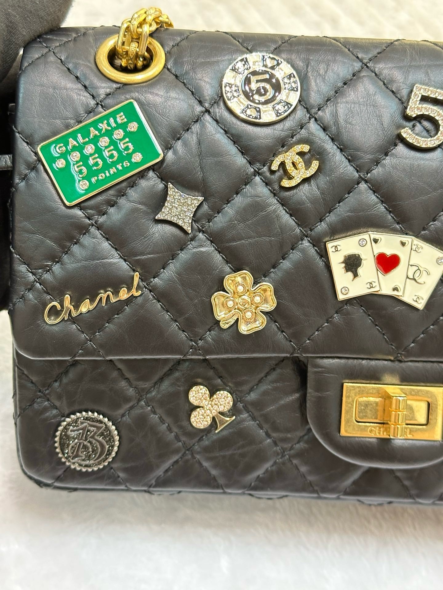 Chanel Small 2.55 Reissue Aged Calfskin Lucky Charms 225 Flap Black