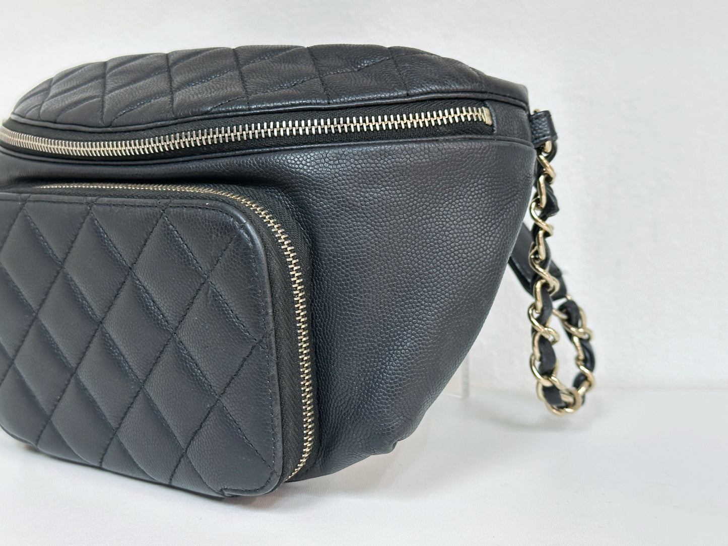 Chanel Black Quilted Caviar Leather Business Affinity Waist Belt Bag 2728 holo