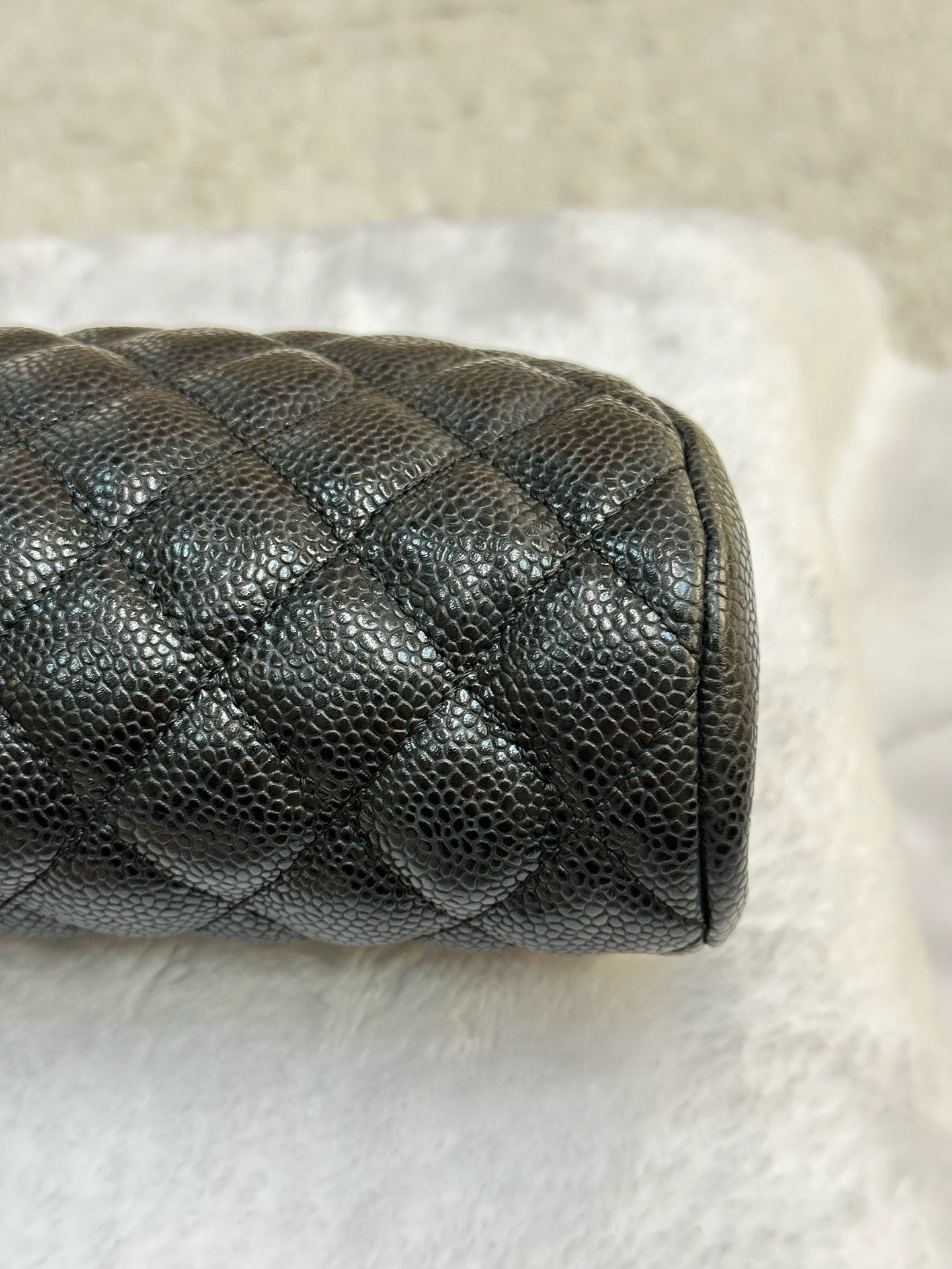 Chanel Quilted Timeless Kisslock Clutch Black Caviar SHW 1228 holo card