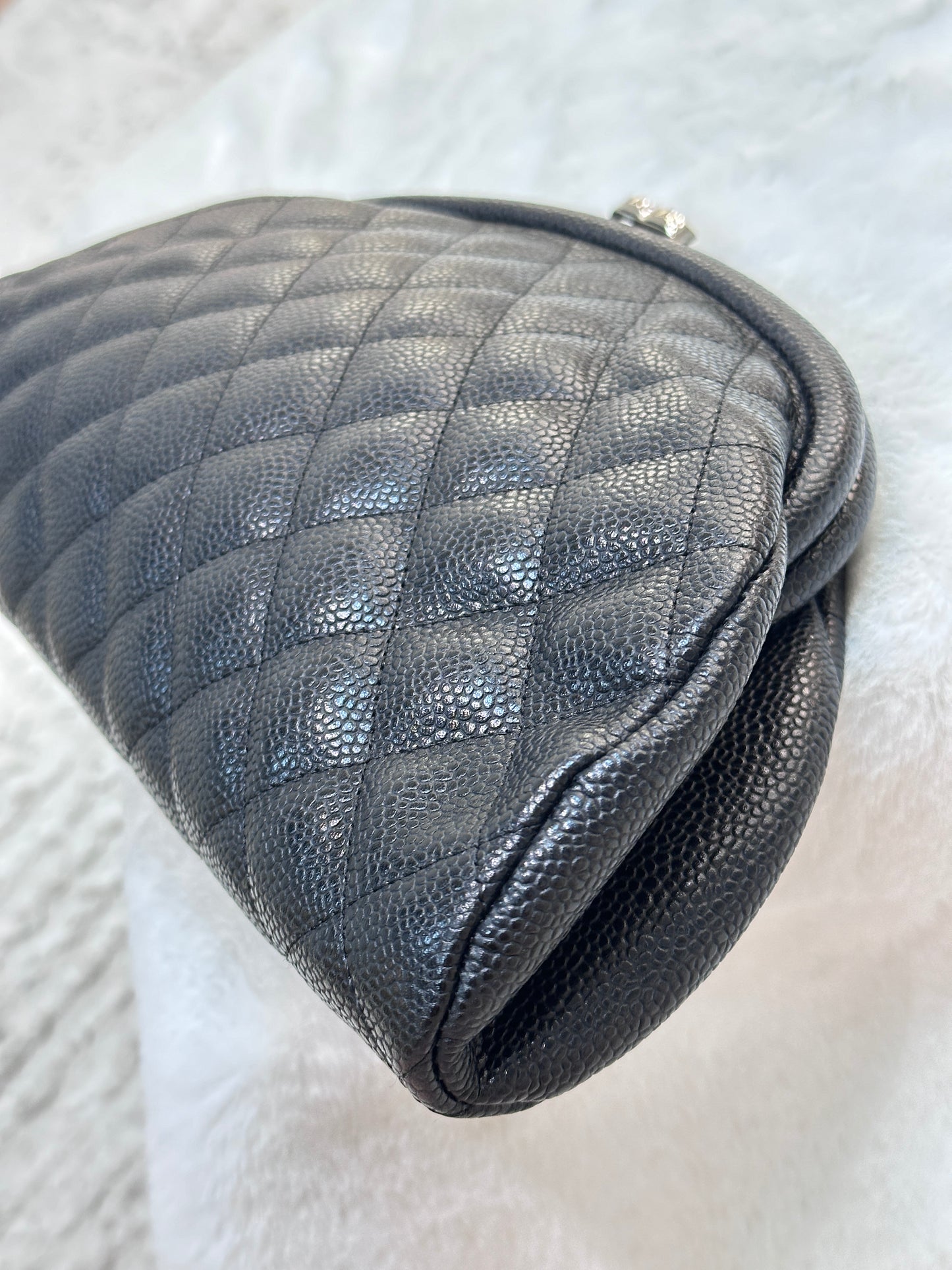 Chanel Quilted Timeless Kisslock Clutch Black Caviar SHW