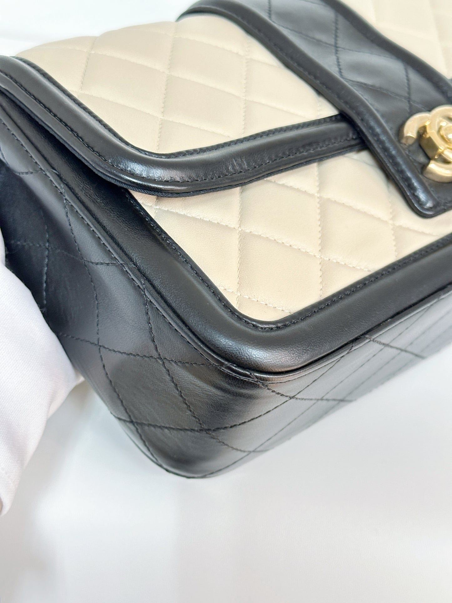 Chanel Medium Lambskin Quilted Elegant CC Flap Beige Black GHW