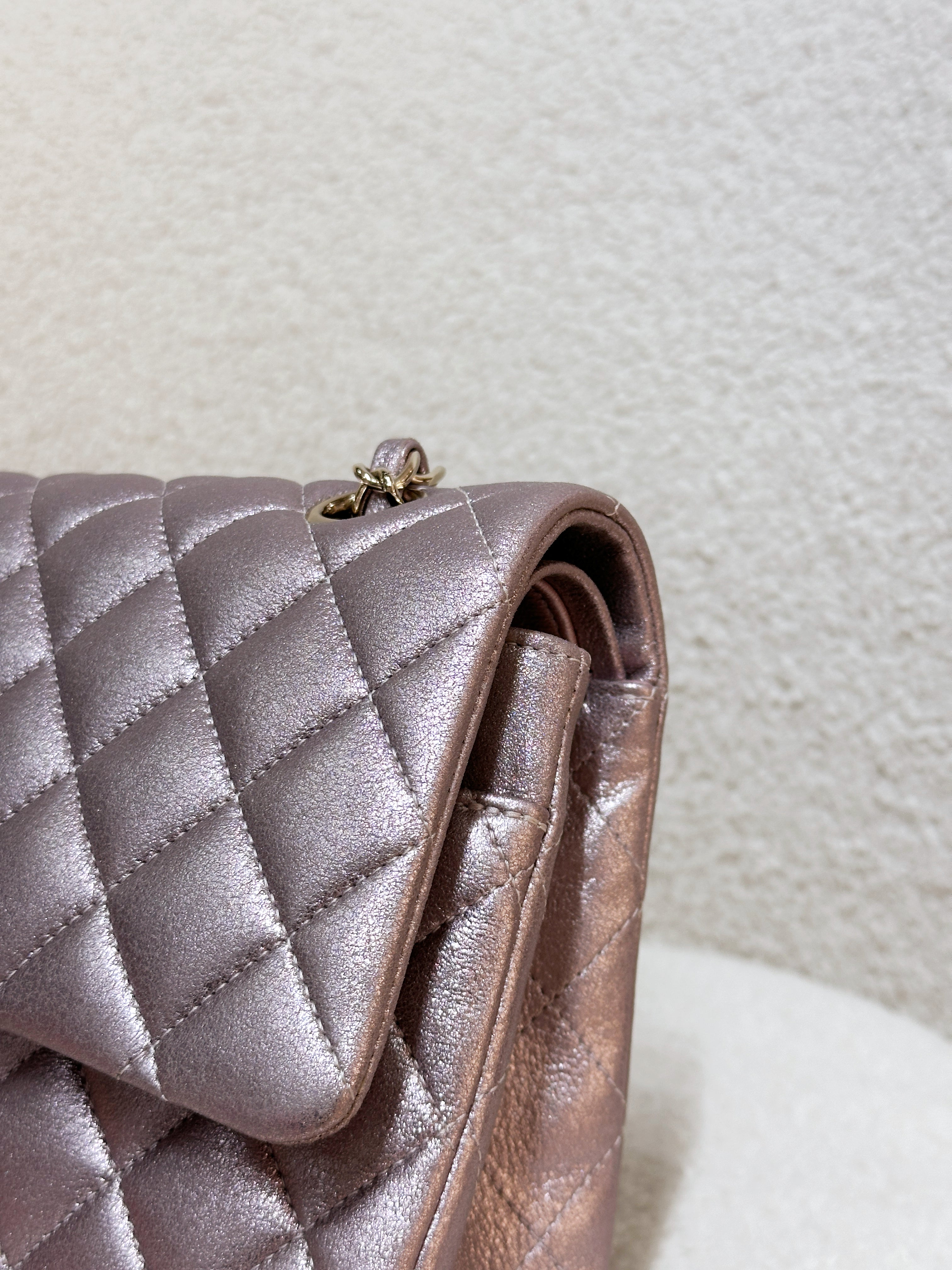 Chanel Classic Quilted Medium Double Flap Iridescent Pink (Calfskin)LGHW 1998 holo card