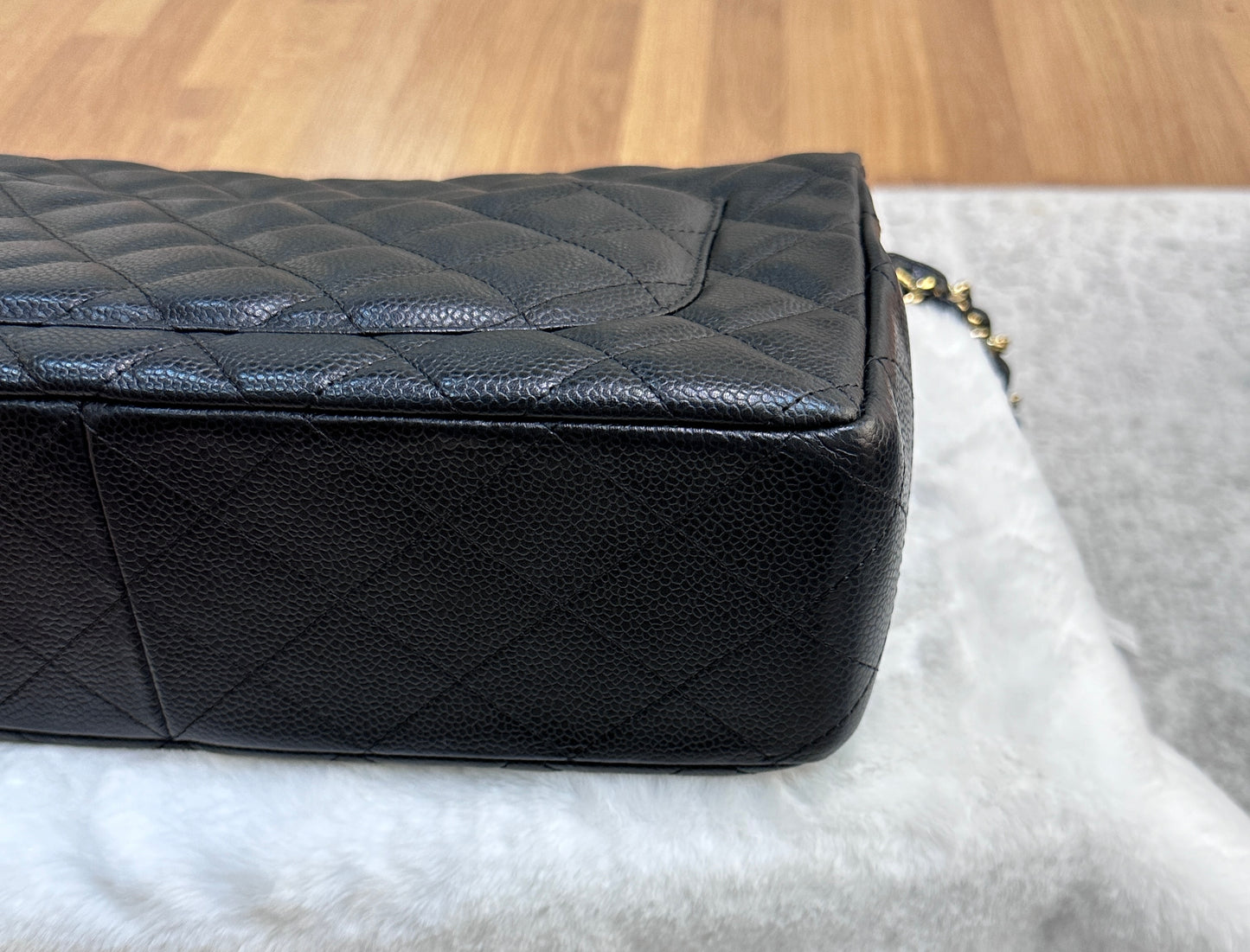 Chanel Vintage Jumbo Single Flap in Black Caviar with 24K Gold Hardware