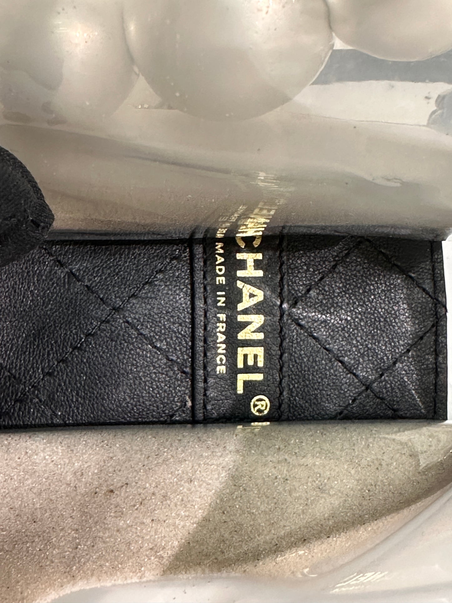 CHANEL Lambskin PVC Sand By The Sea Flap With Pearl Strap Black