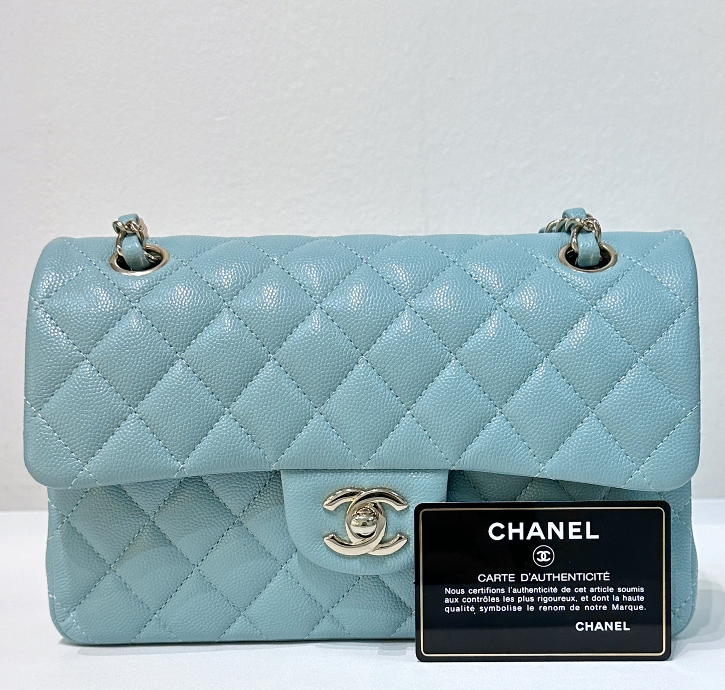 Chanel 20C Small Classic Double Flap Tiffany Blue Caviar GHW