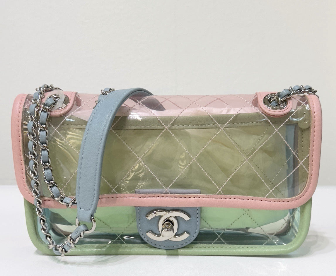 Chanel Mini Coco Splash PVC Flap Bag Pink/Green/Blue Silver Hardware