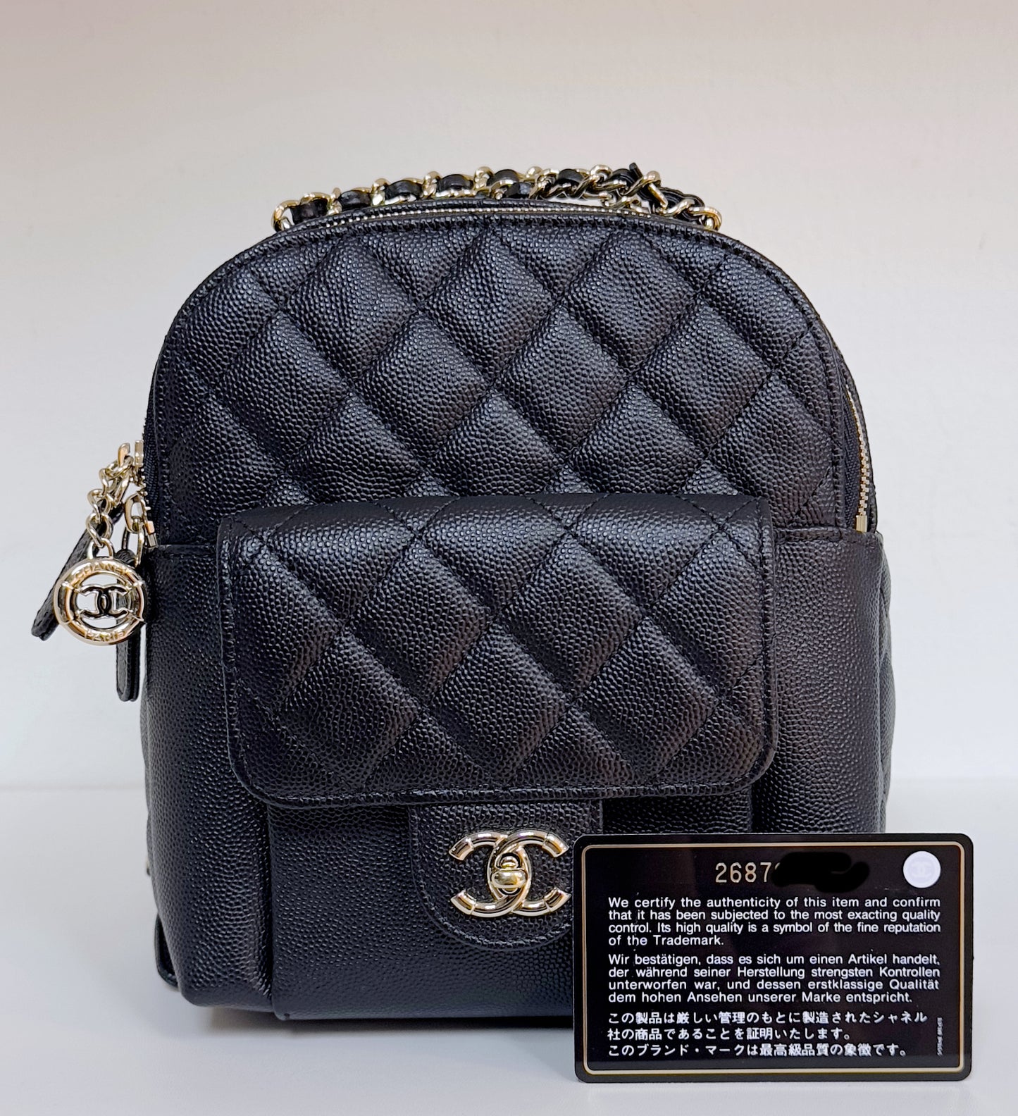 Chanel CC Day Backpack Quilted Caviar Mini Black 2687 holo card