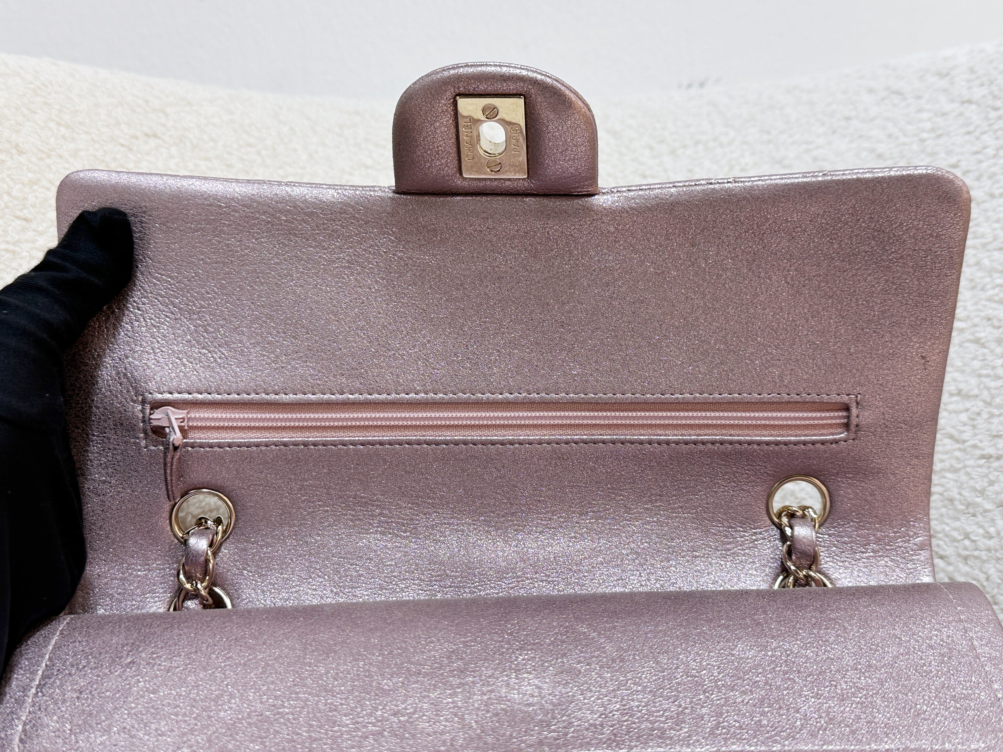 Chanel Classic Quilted Medium Double Flap Iridescent Pink (Calfskin)LGHW 1998 holo card