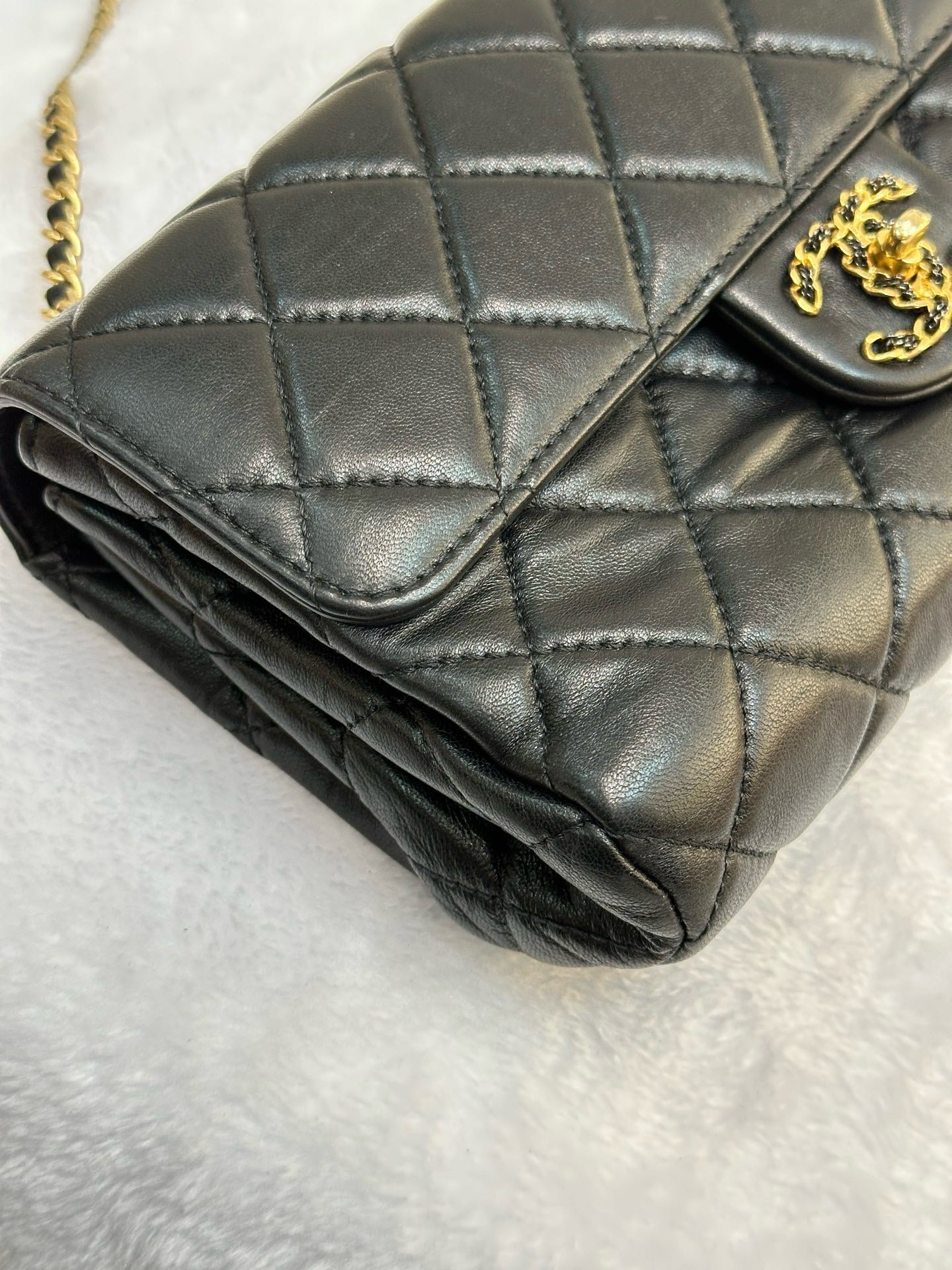 Chanel Small Black Quilted Lambskin Chain Flap GHW