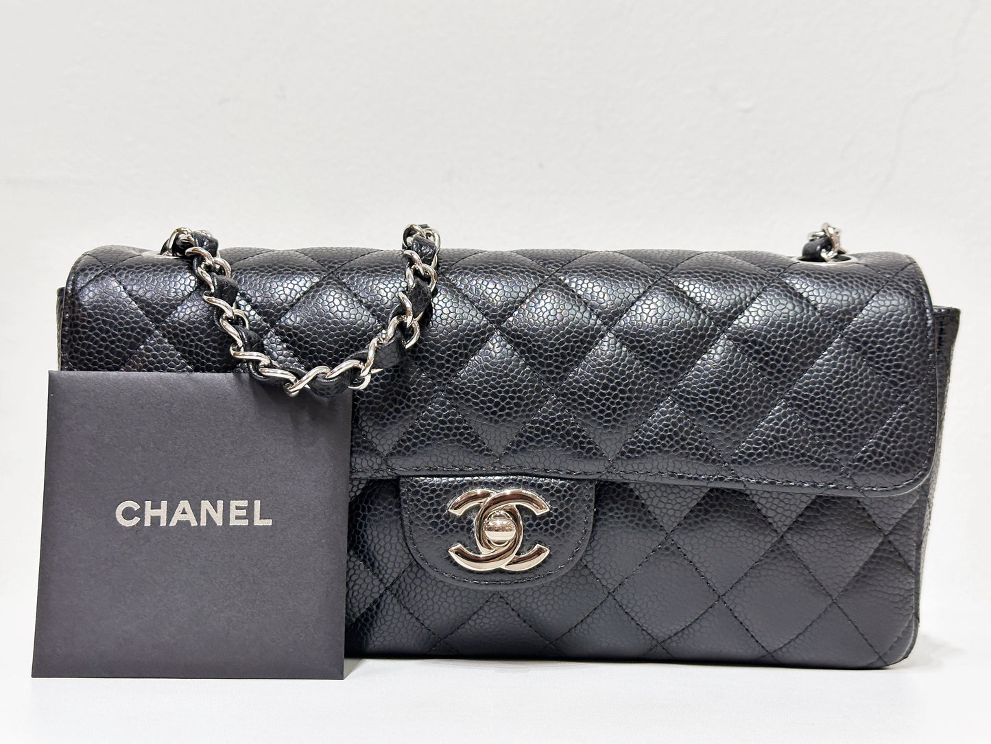 Chanel Caviar East West Flap Bag Black SHW 1172 holo card