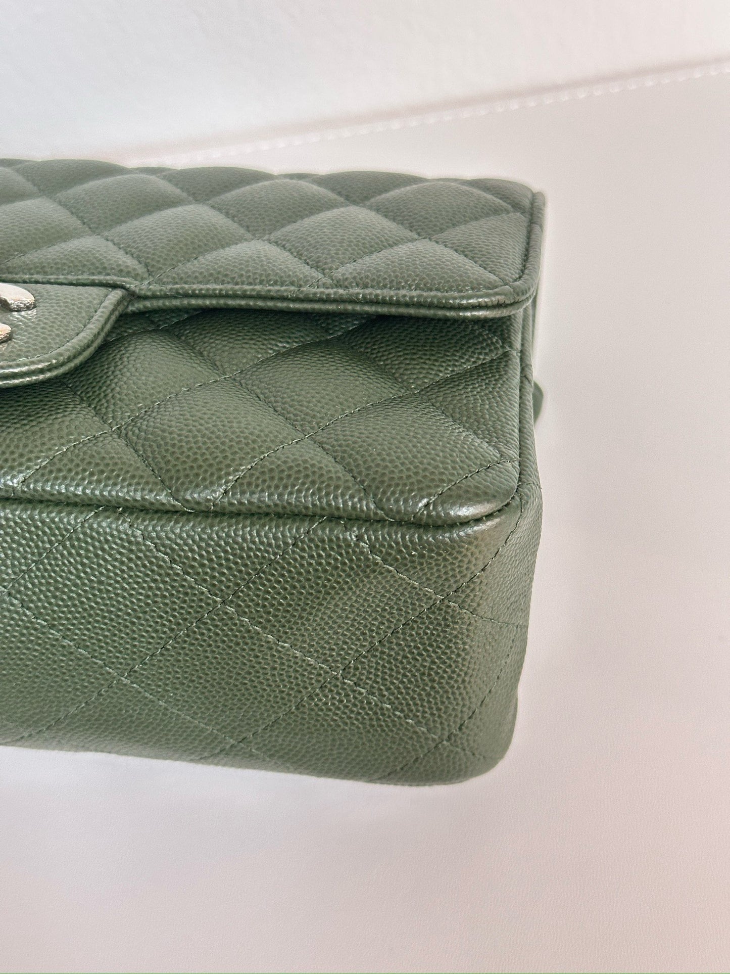 Chanel Caviar Quilted Mini Rectangular Flap Green 2507 holo card